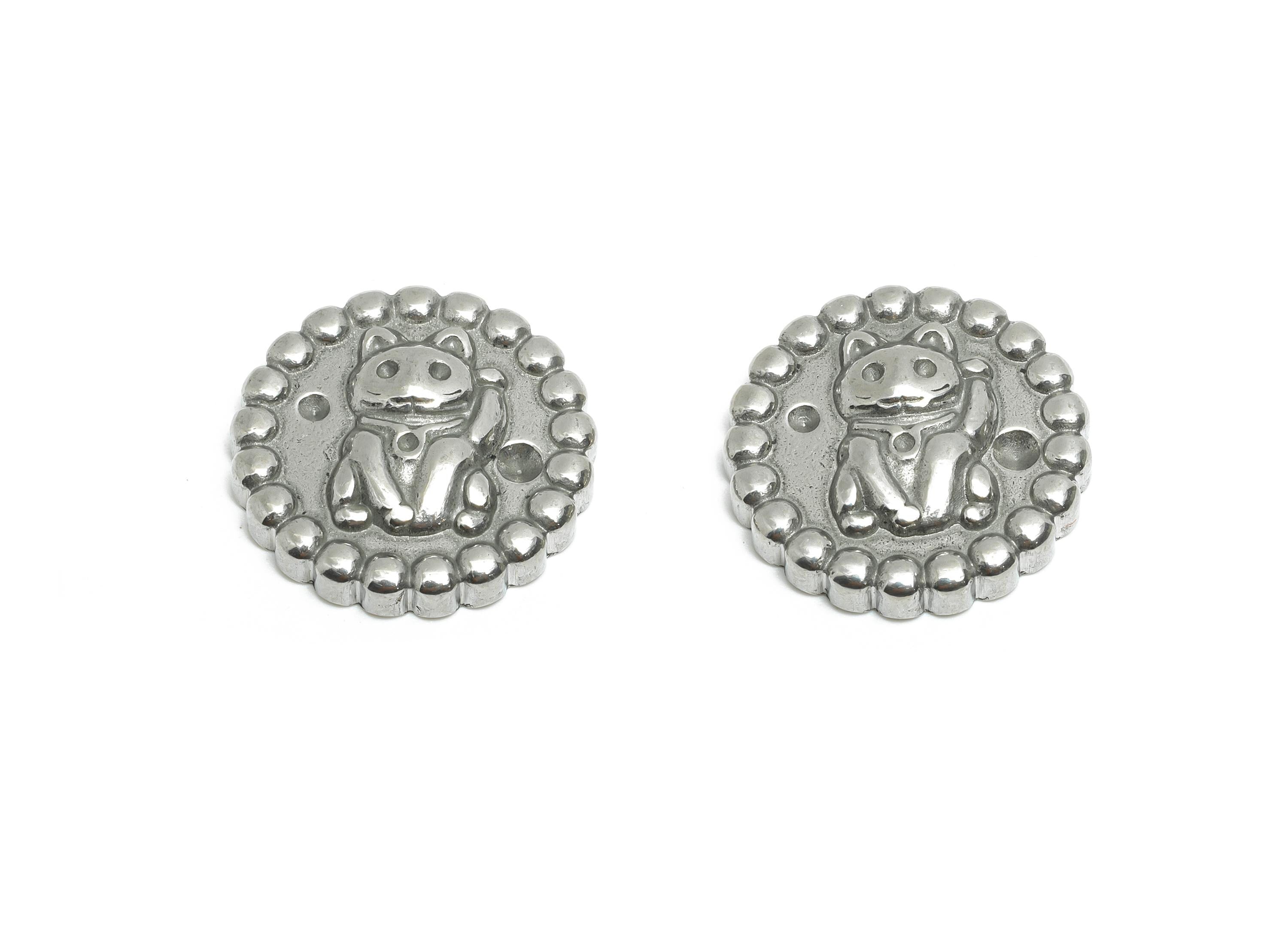 Stainless Steel Cat Charms - Asian Good Luck Symbol - Silver Token with Waving Cat - Silver Fortune Cat Design - 18x18x4.05mm - SS2065 - DOMEDBAZAAR