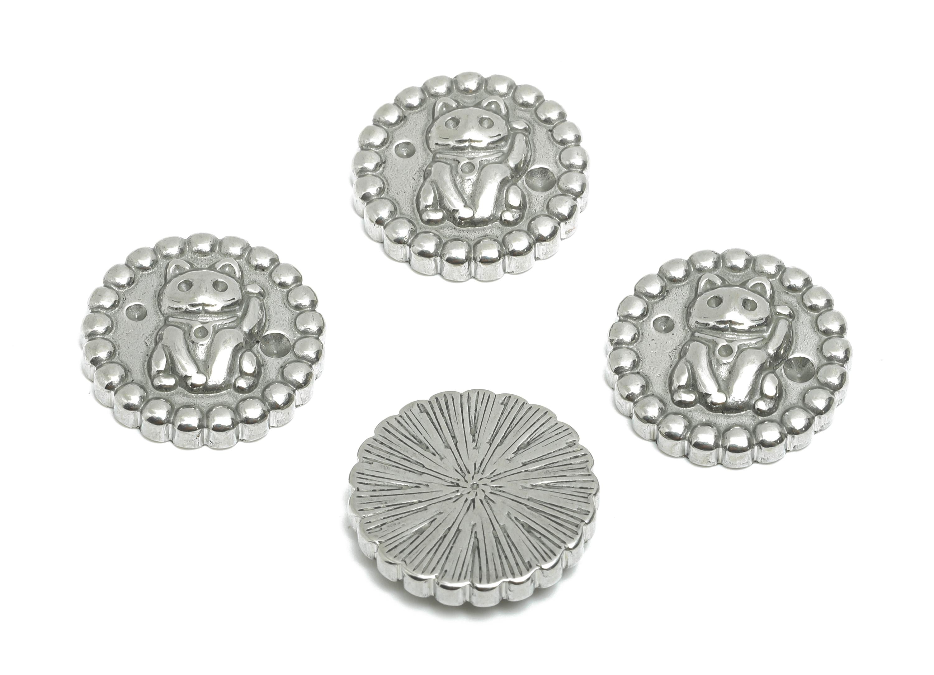 Stainless Steel Cat Charms - Asian Good Luck Symbol - Silver Token with Waving Cat - Silver Fortune Cat Design - 18x18x4.05mm - SS2065 - DOMEDBAZAAR