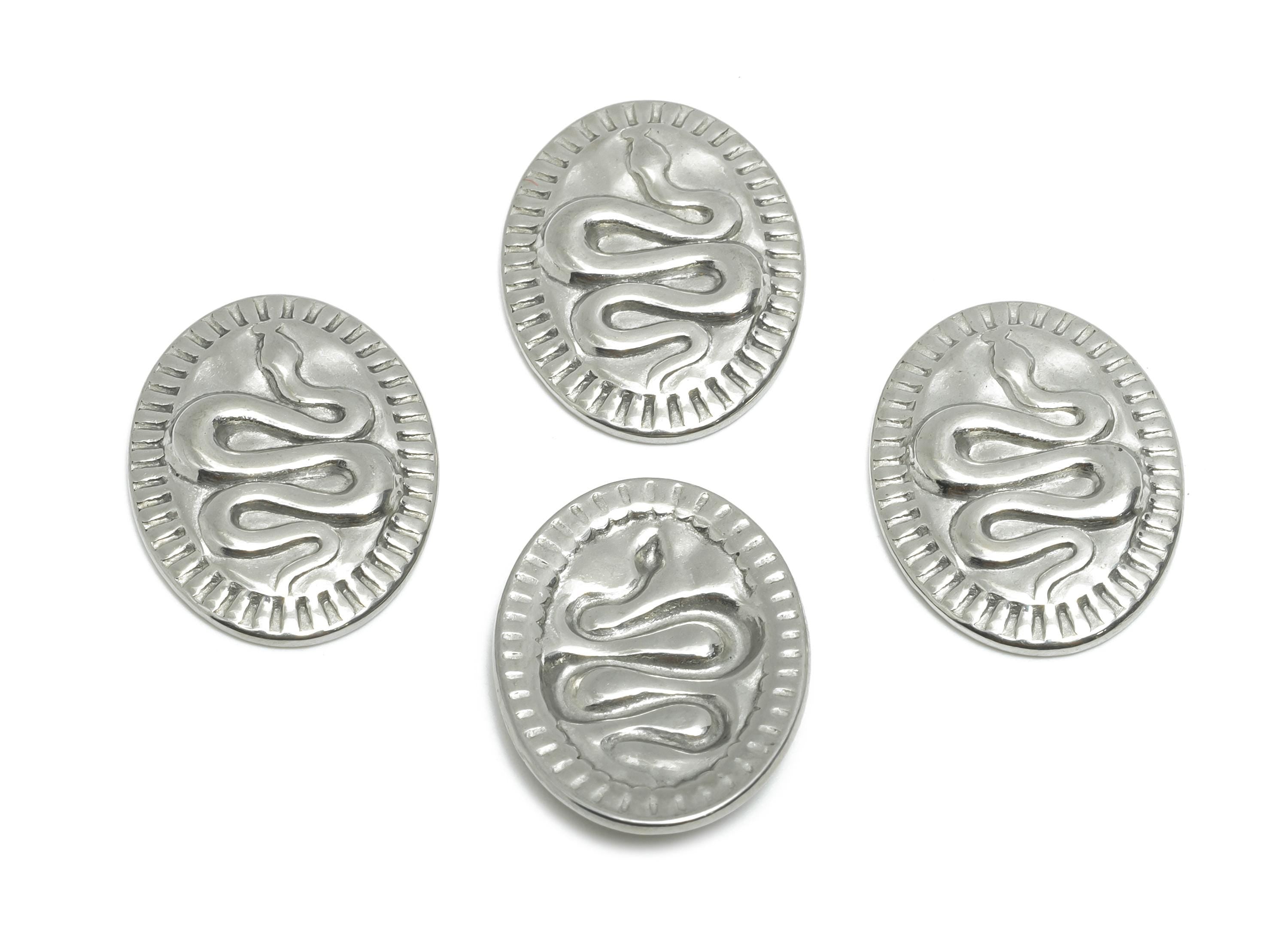 Stainless Steel Snake Charms - Snake Motif Charm - Snake with Sunburst Edge - Engraved Snake Medallion - Steel Jewelry - 20x15x2mm - SS2067 - DOMEDBAZAAR