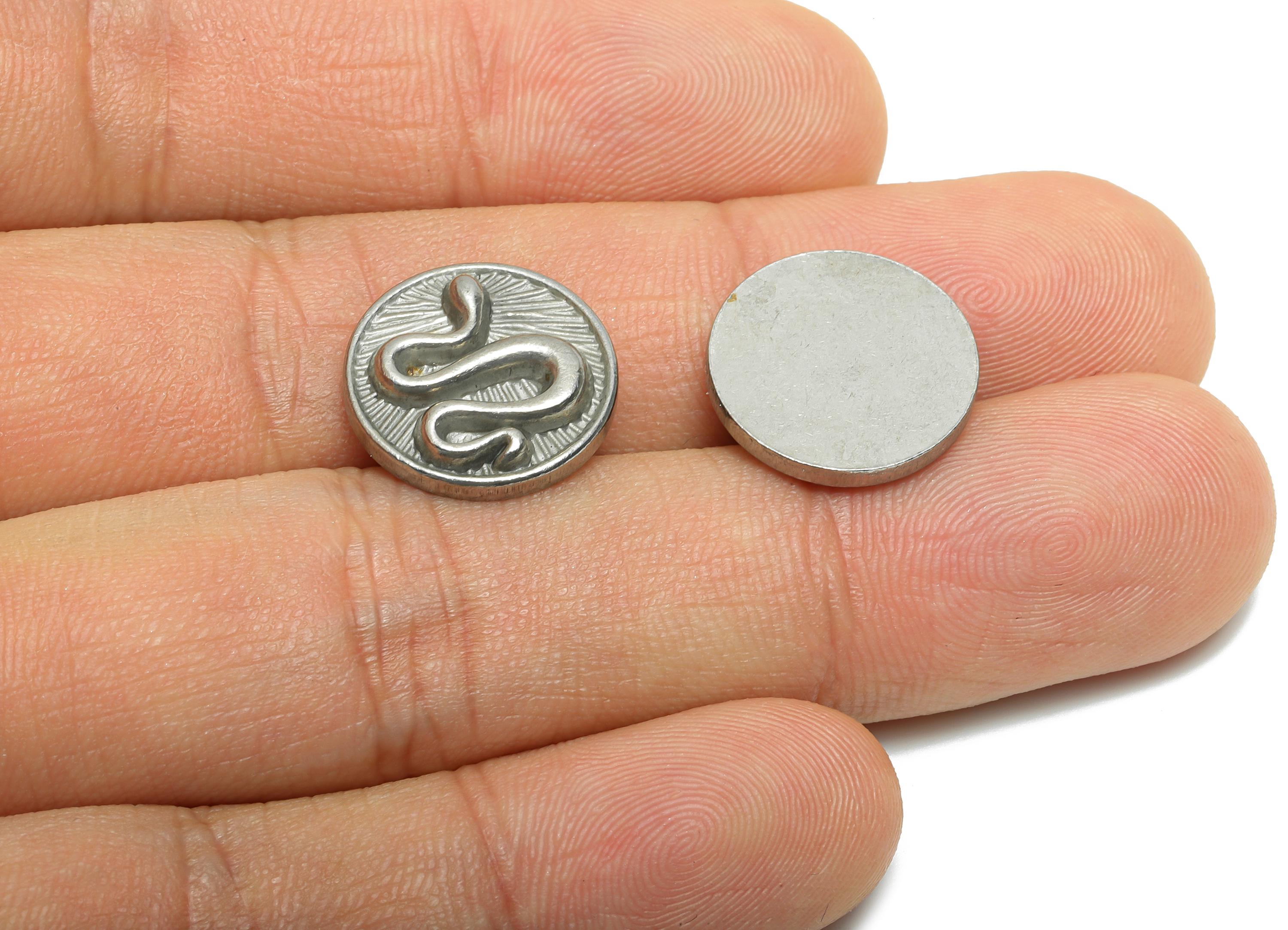 Stainless Steel Snake Charms - Snake Motif Charm - Round Snake Charm - Vintage Looking Charm - Stainless Steel Jewelry - 15x15x3mm - SS2066 - DOMEDBAZAAR