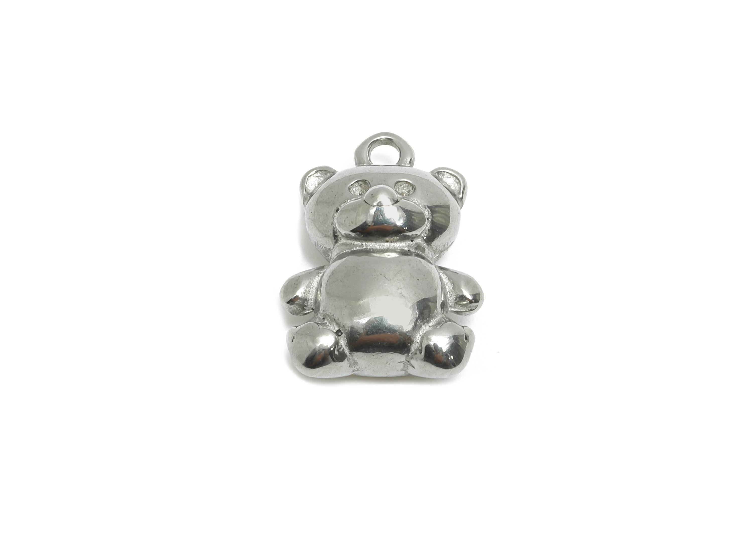 Stainless Steel Bear Charms - Textured Animal Pendant for Necklace - 304 Stainless Steel - Steel Jewelry Accessory - 16.95x12x6.8mm - SS1991 - DOMEDBAZAAR