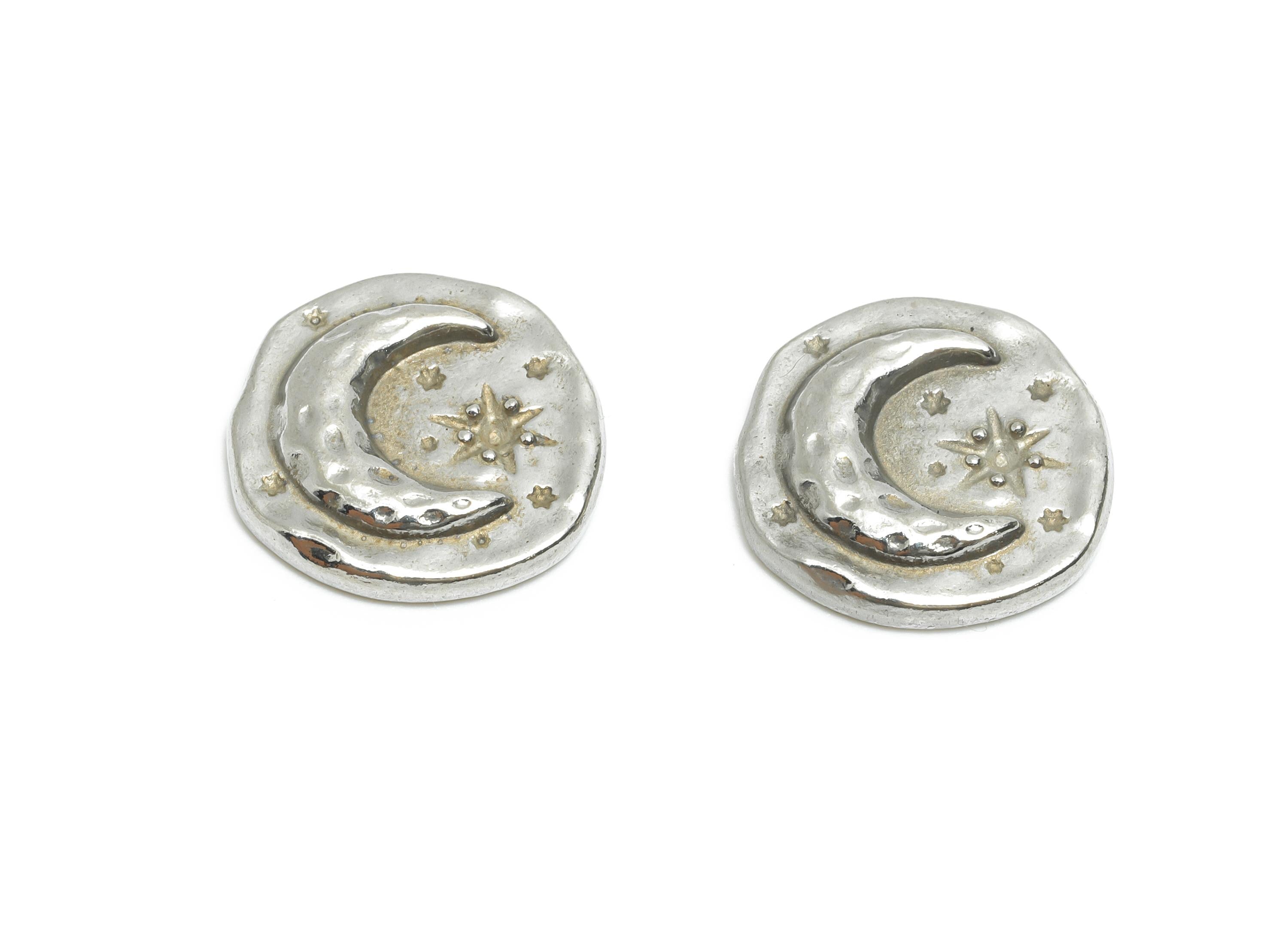 Stainless Steel Crescent Charms - Moon Star Charm - Minimalist Celestial Charm - Textured Modern  Steel Jewelry - 15x15x2.8mm - SS2071 - DOMEDBAZAAR