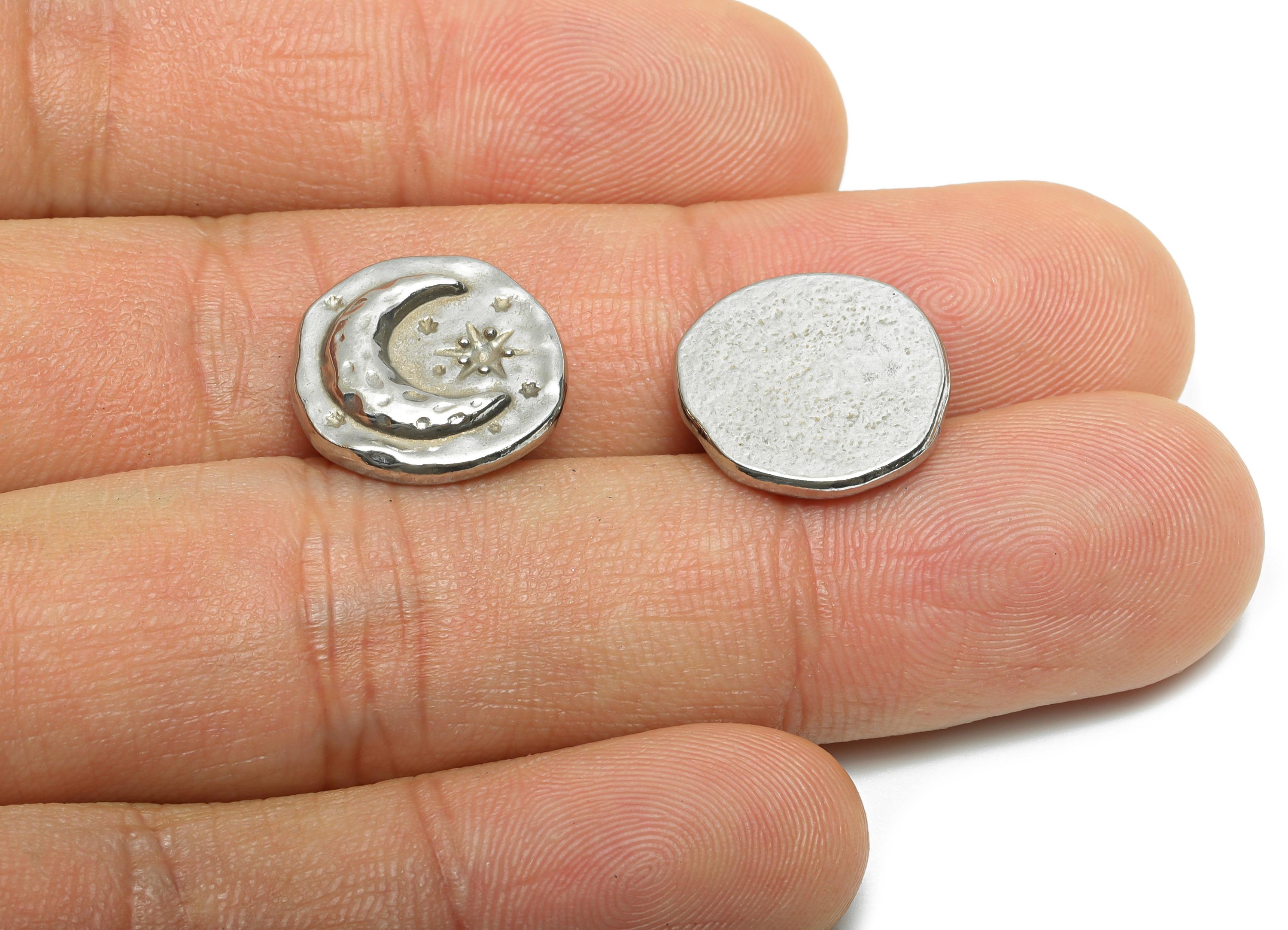 Stainless Steel Crescent Charms - Moon Star Charm - Minimalist Celestial Charm - Textured Modern  Steel Jewelry - 15x15x2.8mm - SS2071 - DOMEDBAZAAR