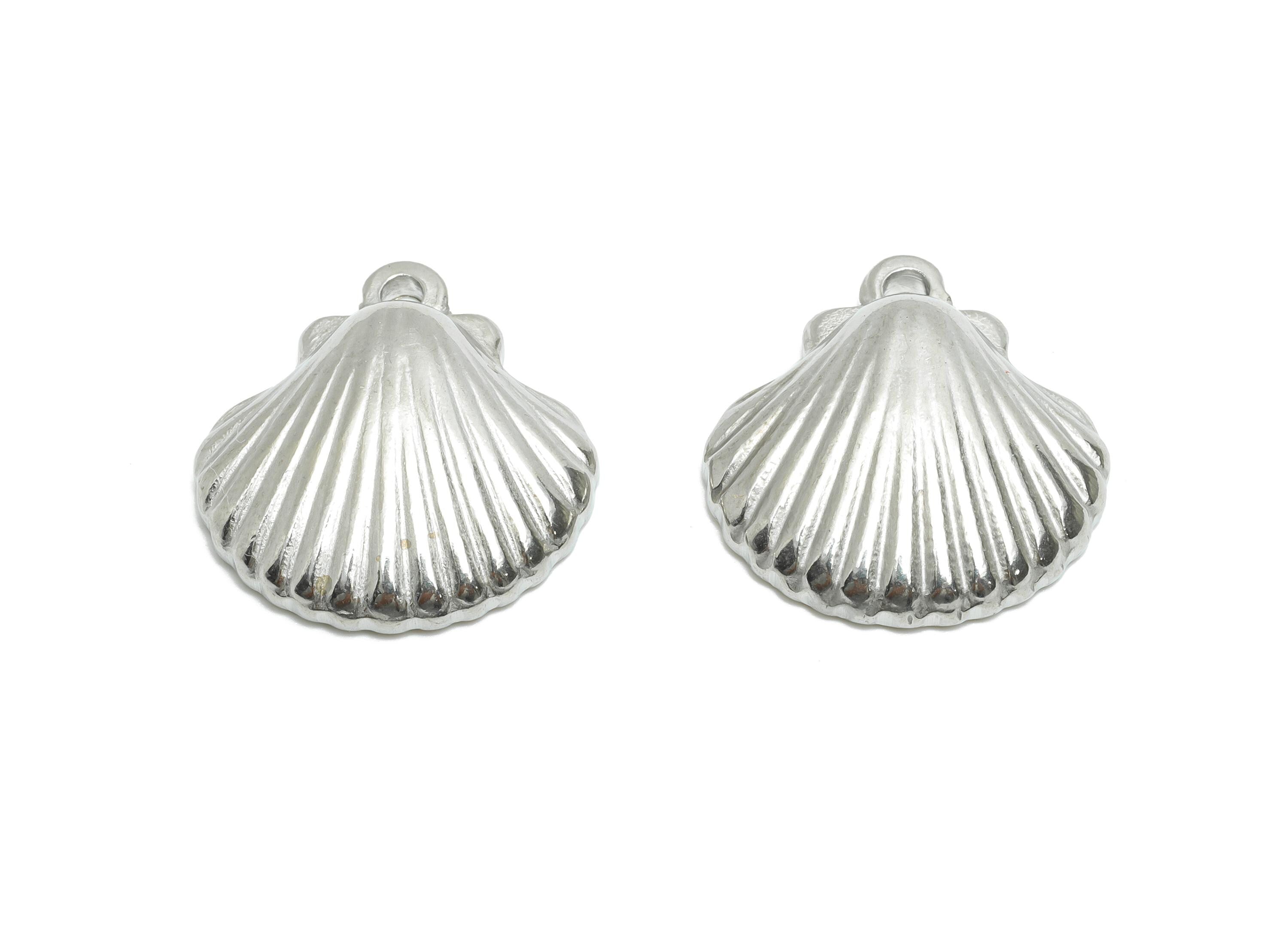 Stainless Steel Shell Charms - Textured Silver Shell Necklace Pendant - 304 Stainless Steel - Minimalist Jewelry - 21.23x20x5.58mm - SS1999 - DOMEDBAZAAR