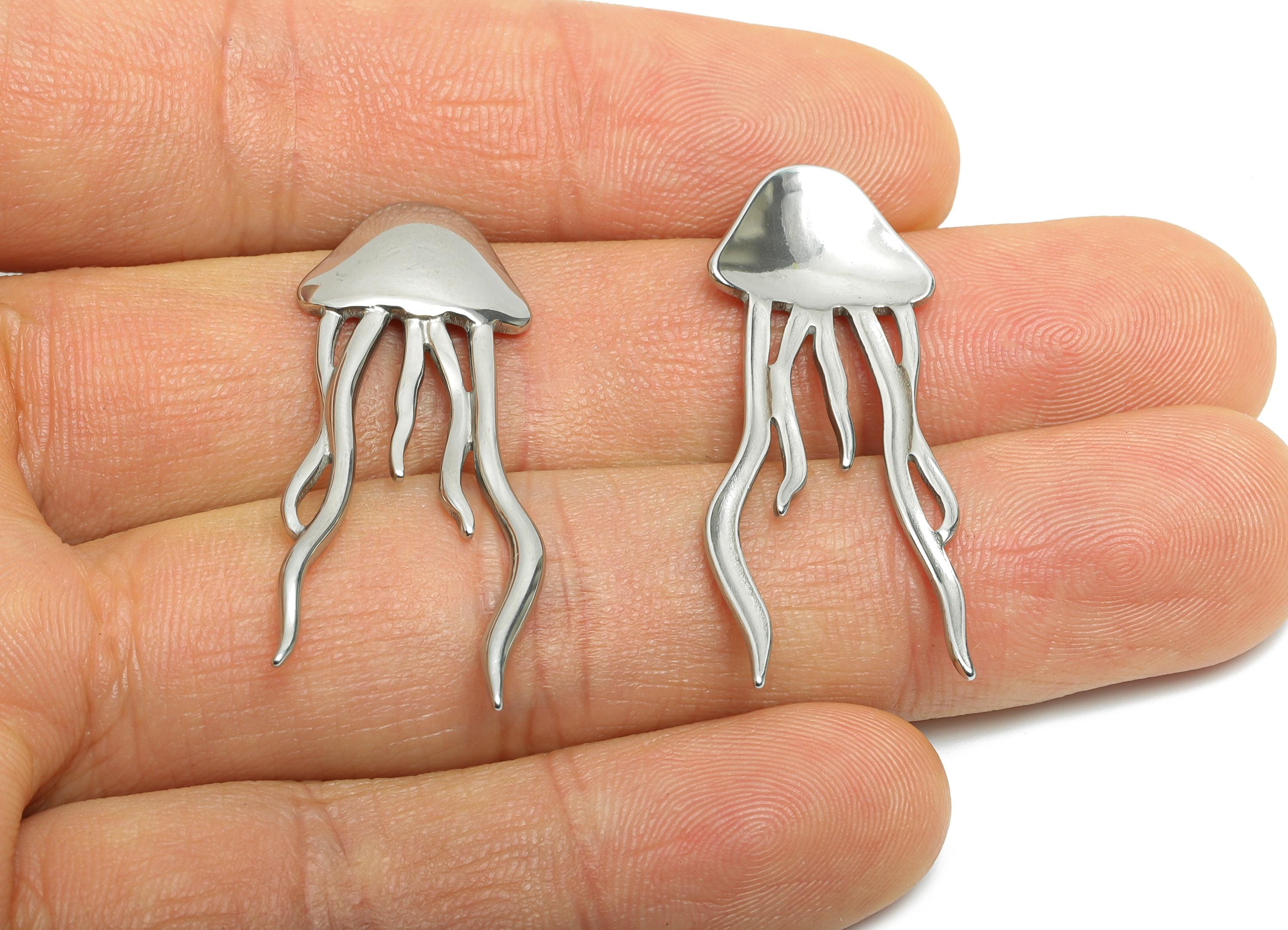 Stainless Steel Jellyfish Charms - Steel Sleek Marine Charm - Minimalist Sea Life Jewelry Piece - Stainless Steel Jewelry - 37x14x2mm-SS2074 - DOMEDBAZAAR
