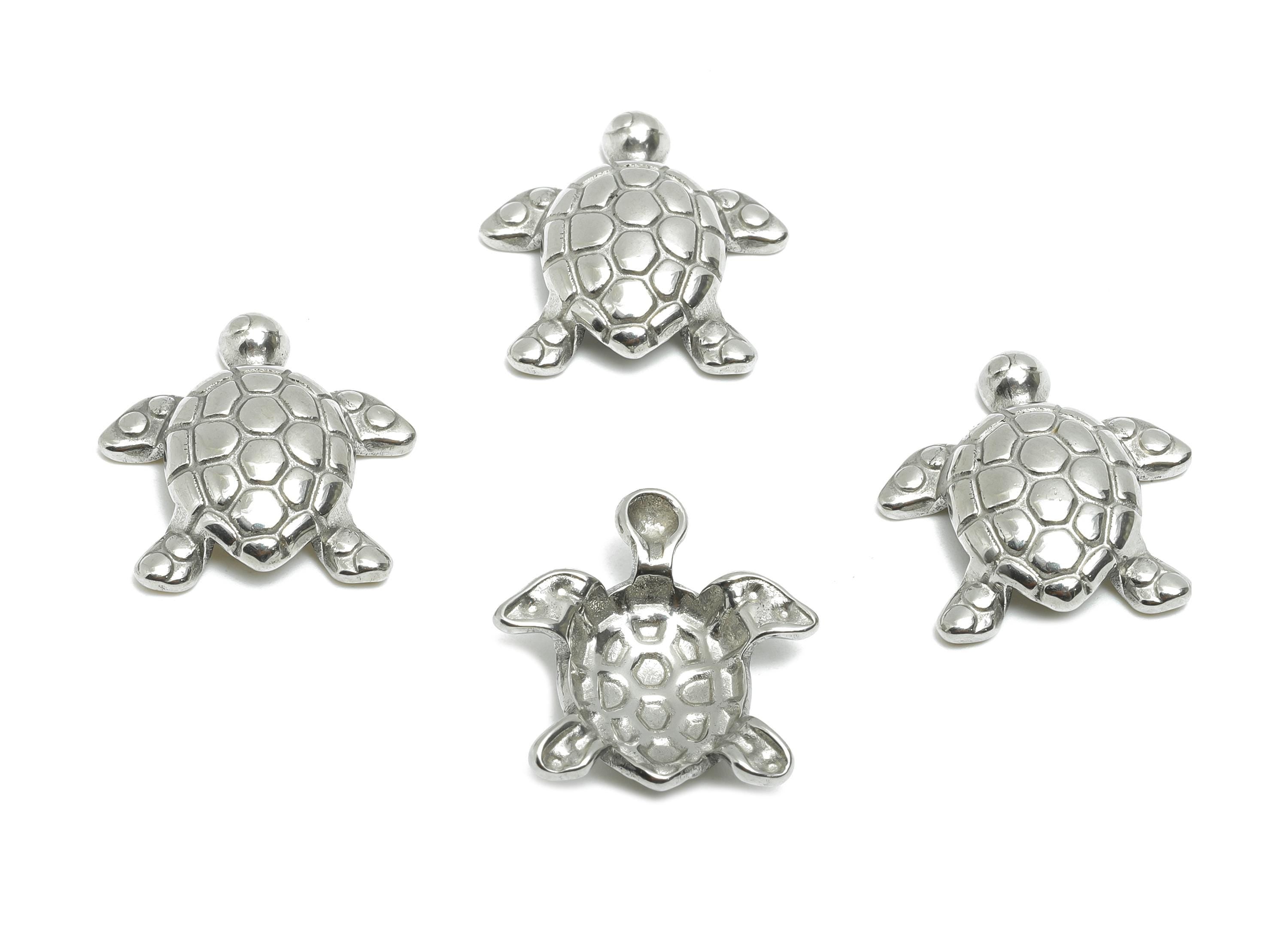 Stainless Steel Turtle Charms - Steel Textured Marine Charm - Minimalist Sea Life Jewelry Piece - Stainless Steel Jewelry - 19x18x4mm-SS2058 - DOMEDBAZAAR