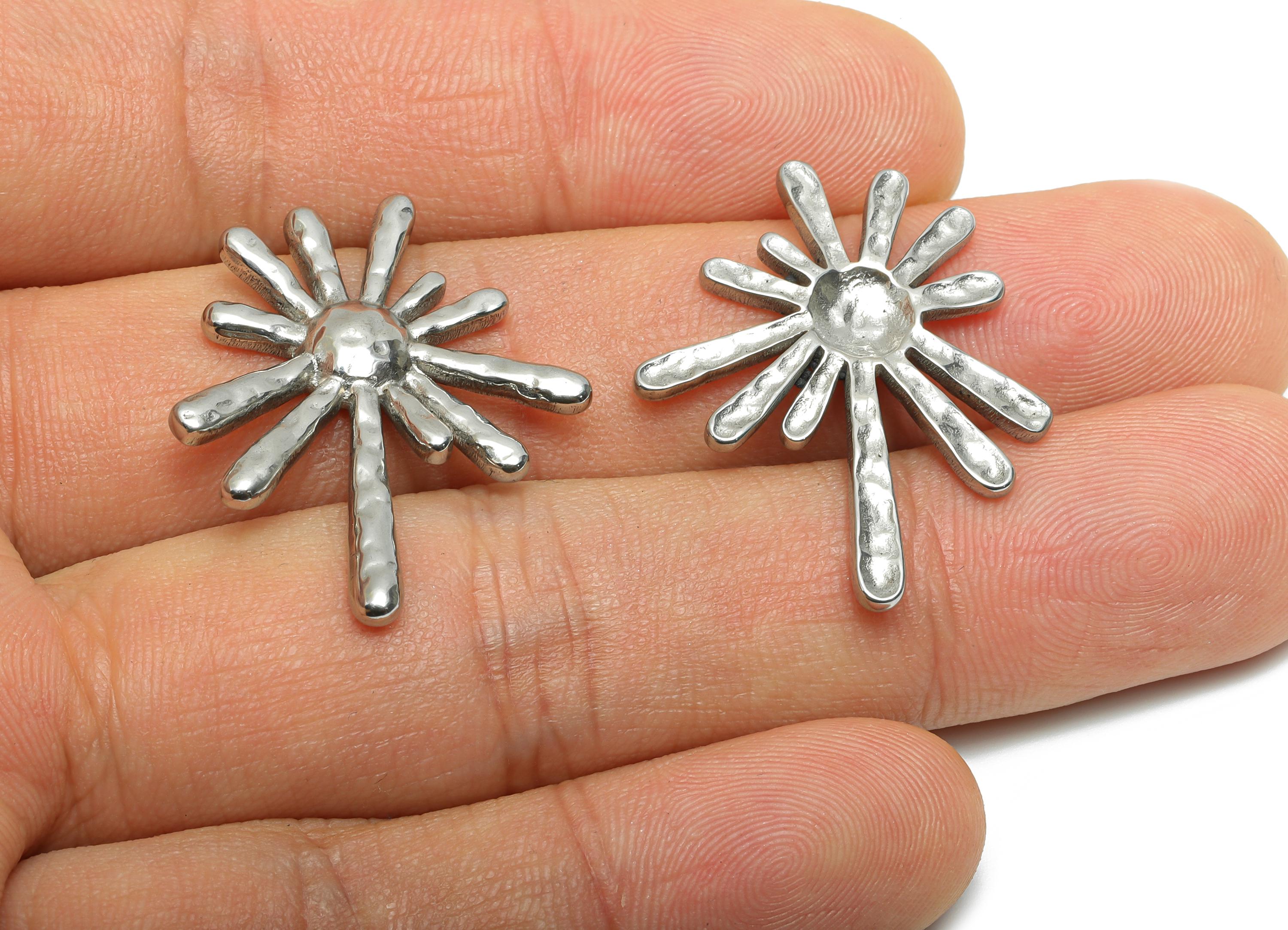 Stainless Steel Sunburst Charm - Steel Starburst Charm - Minimalist Cosmic Starburst Charm - Stainless Steel Jewelry - 30x24x2.89mm - SS2061 - DOMEDBAZAAR