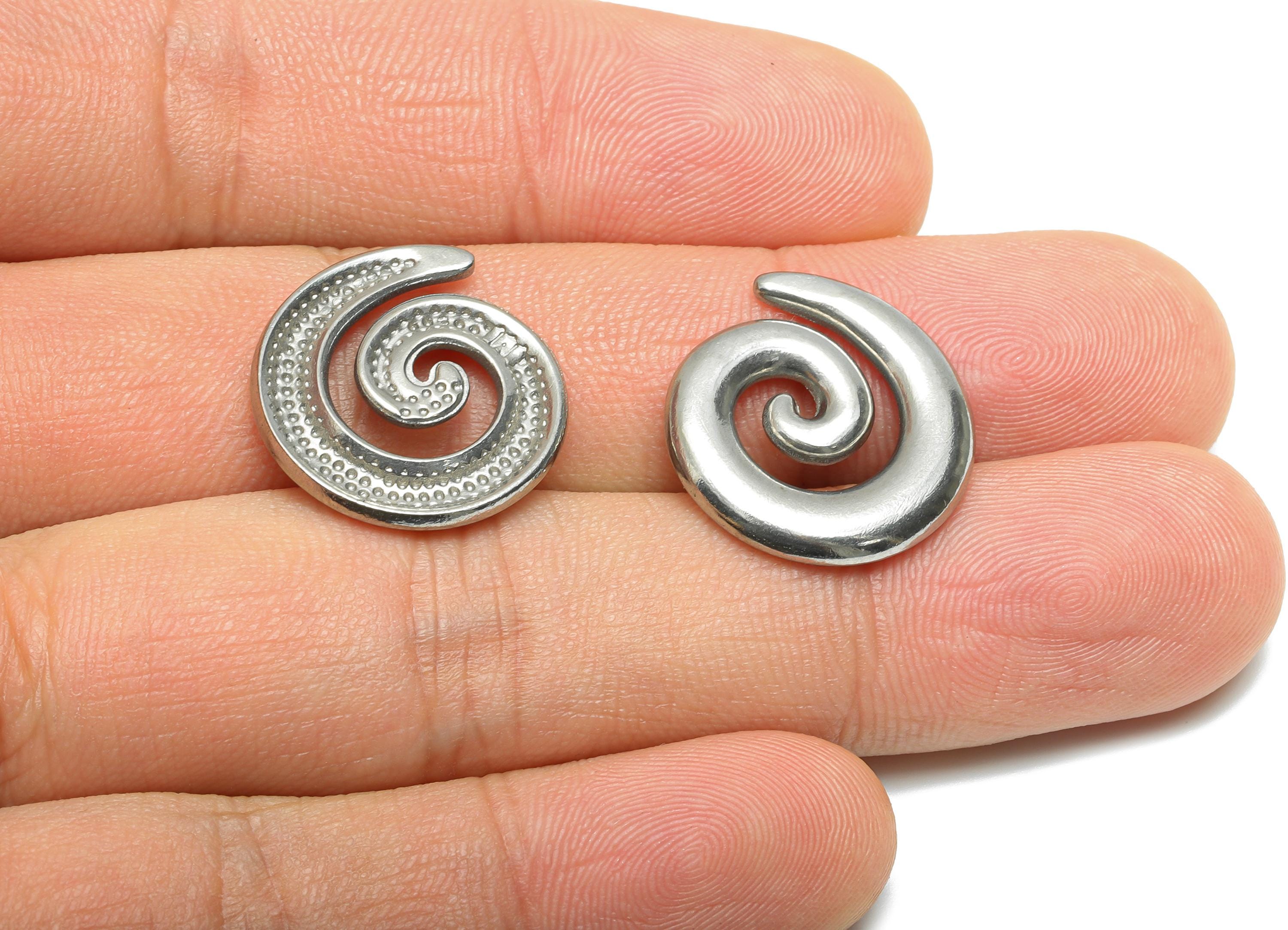 Stainless Steel Snail Charm - Steel Minimalist Swirl Jewelry - Bohemian Abstract Spiral Charm - Stainless Steel Jewelry - 19x18x2mm - SS2062 - DOMEDBAZAAR