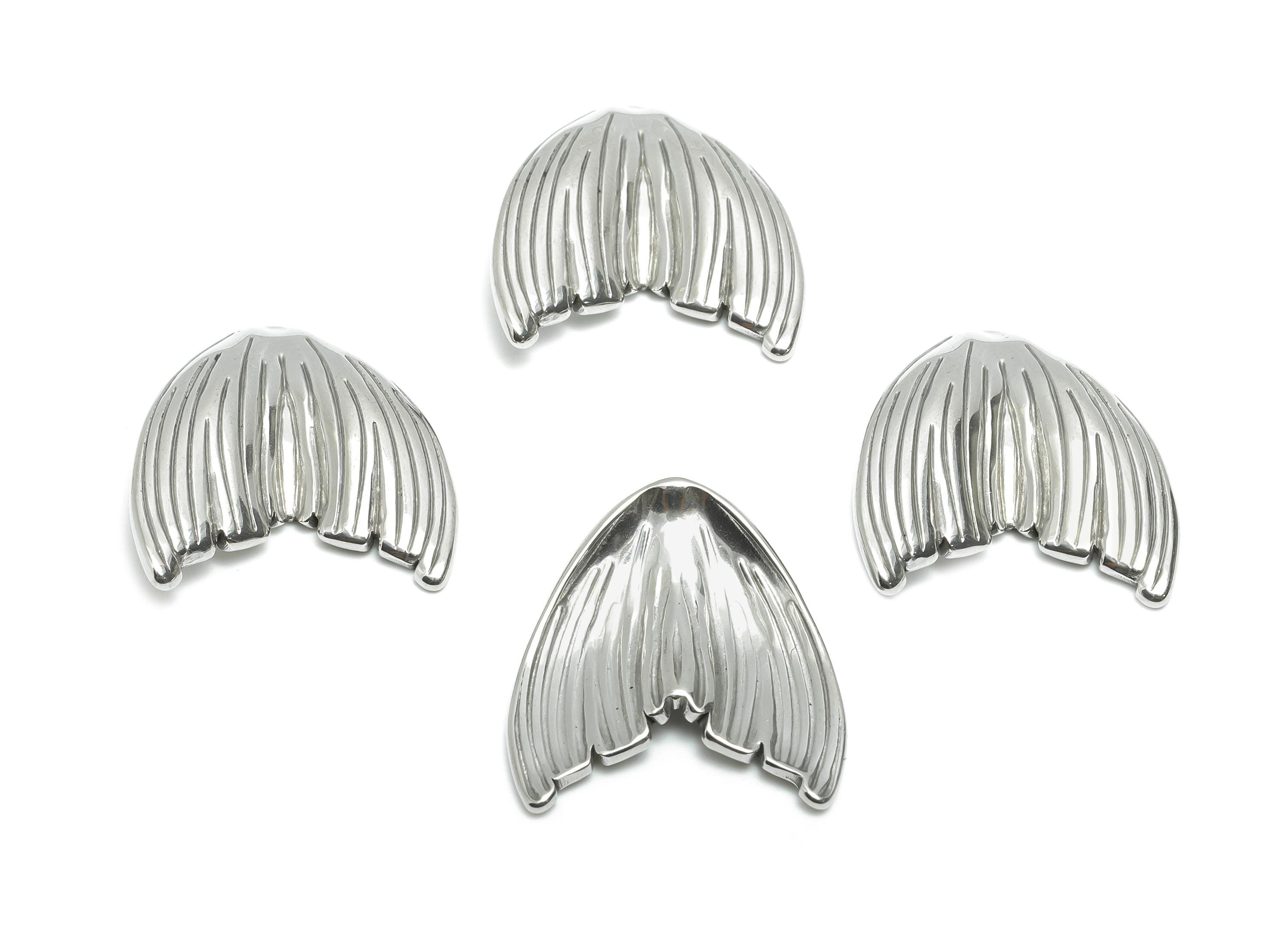 Stainless Steel Whale Tail Charm - Silver Textured Marine Charms - Minimalist Whale Tail Jewelry - Steel Accessory - 27x25x4.46mm - SS2063 - DOMEDBAZAAR