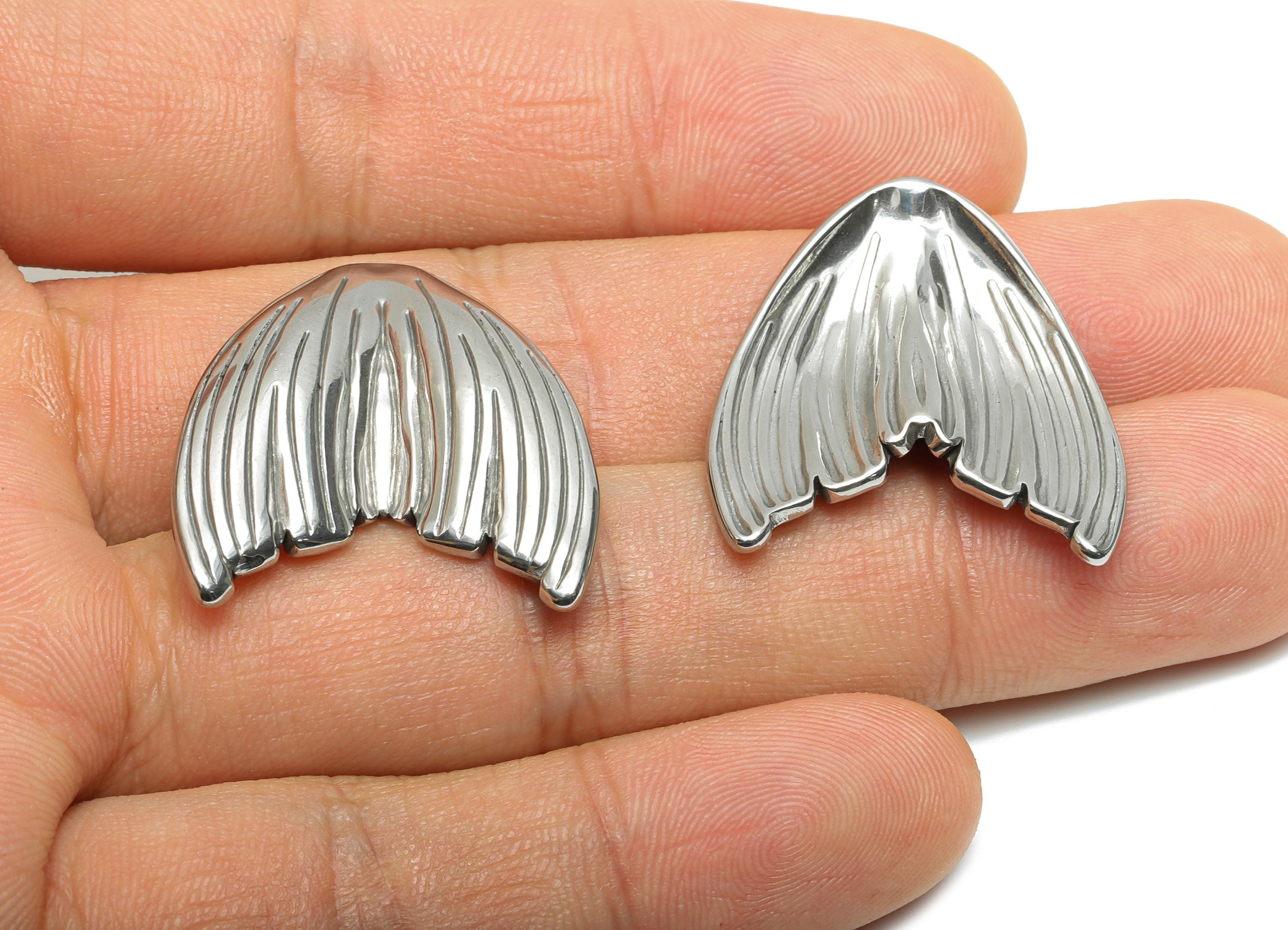 Stainless Steel Whale Tail Charm - Silver Textured Marine Charms - Minimalist Whale Tail Jewelry - Steel Accessory - 27x25x4.46mm - SS2063 - DOMEDBAZAAR