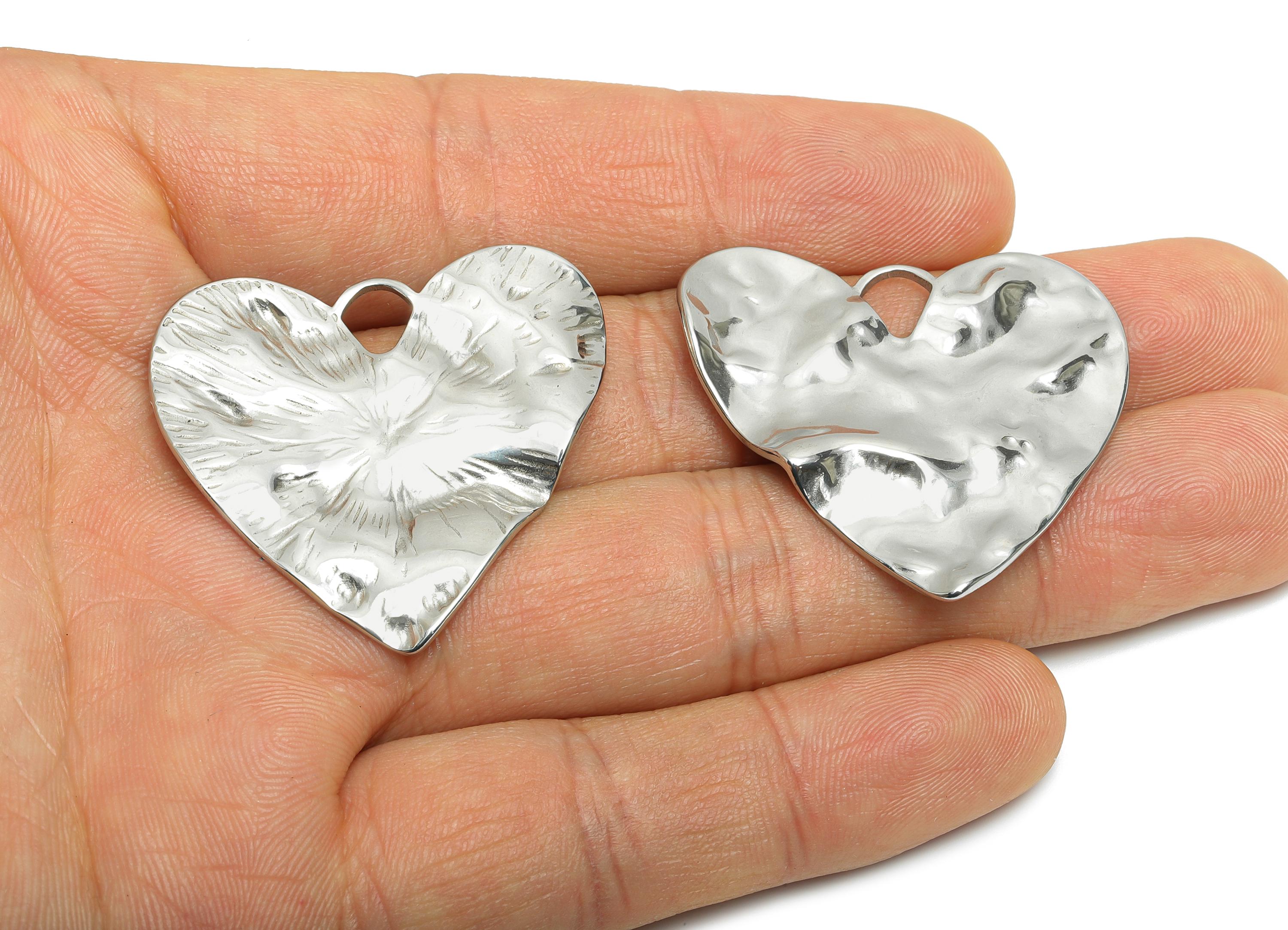 Stainless Steel Heart Charms - Hammered Modern Heart Pendant - Abstract Heart Jewelry - Minimalist Jewelry Design - 33x35x2.05mm - SS2055 - DOMEDBAZAAR