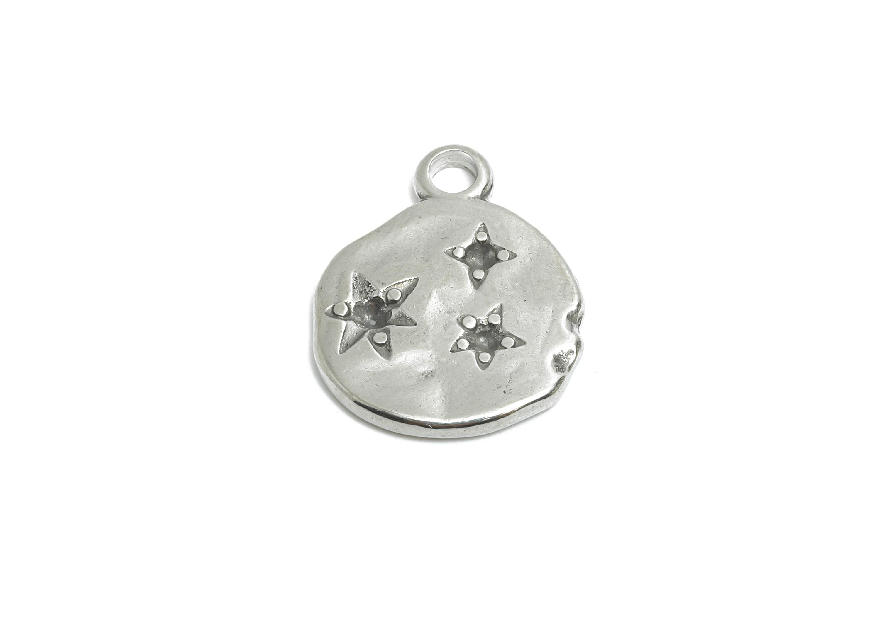 Stainless Steel Star Charms - Celestial Space Disc Pendant - Minimalist Cosmic Jewelry - Stainless Steel Jewelry - 18.49x15x1.9mm - SS1988 - DOMEDBAZAAR