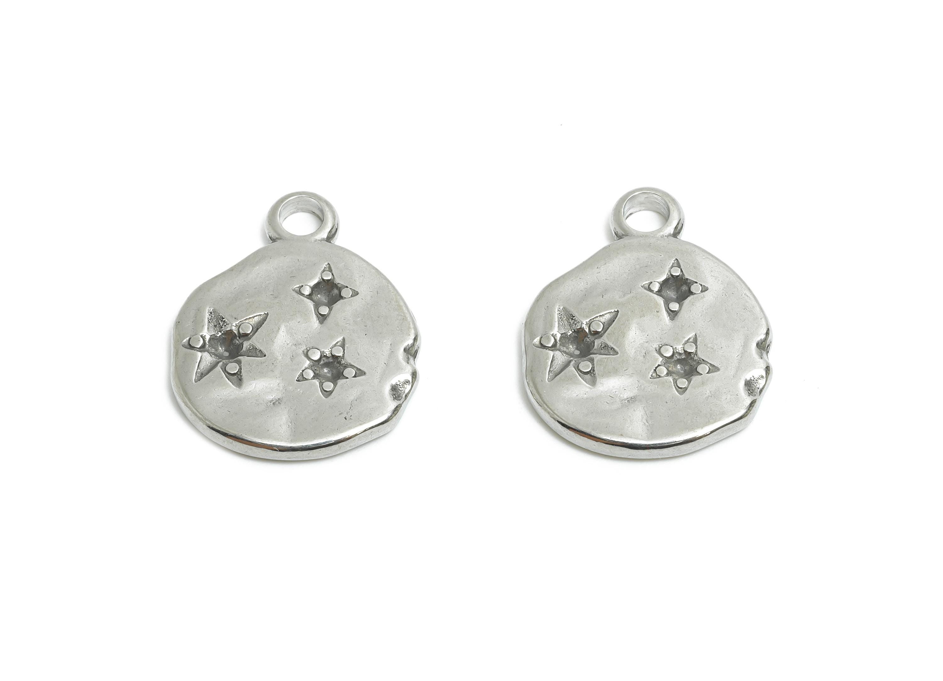 Stainless Steel Star Charms - Celestial Space Disc Pendant - Minimalist Cosmic Jewelry - Stainless Steel Jewelry - 18.49x15x1.9mm - SS1988 - DOMEDBAZAAR