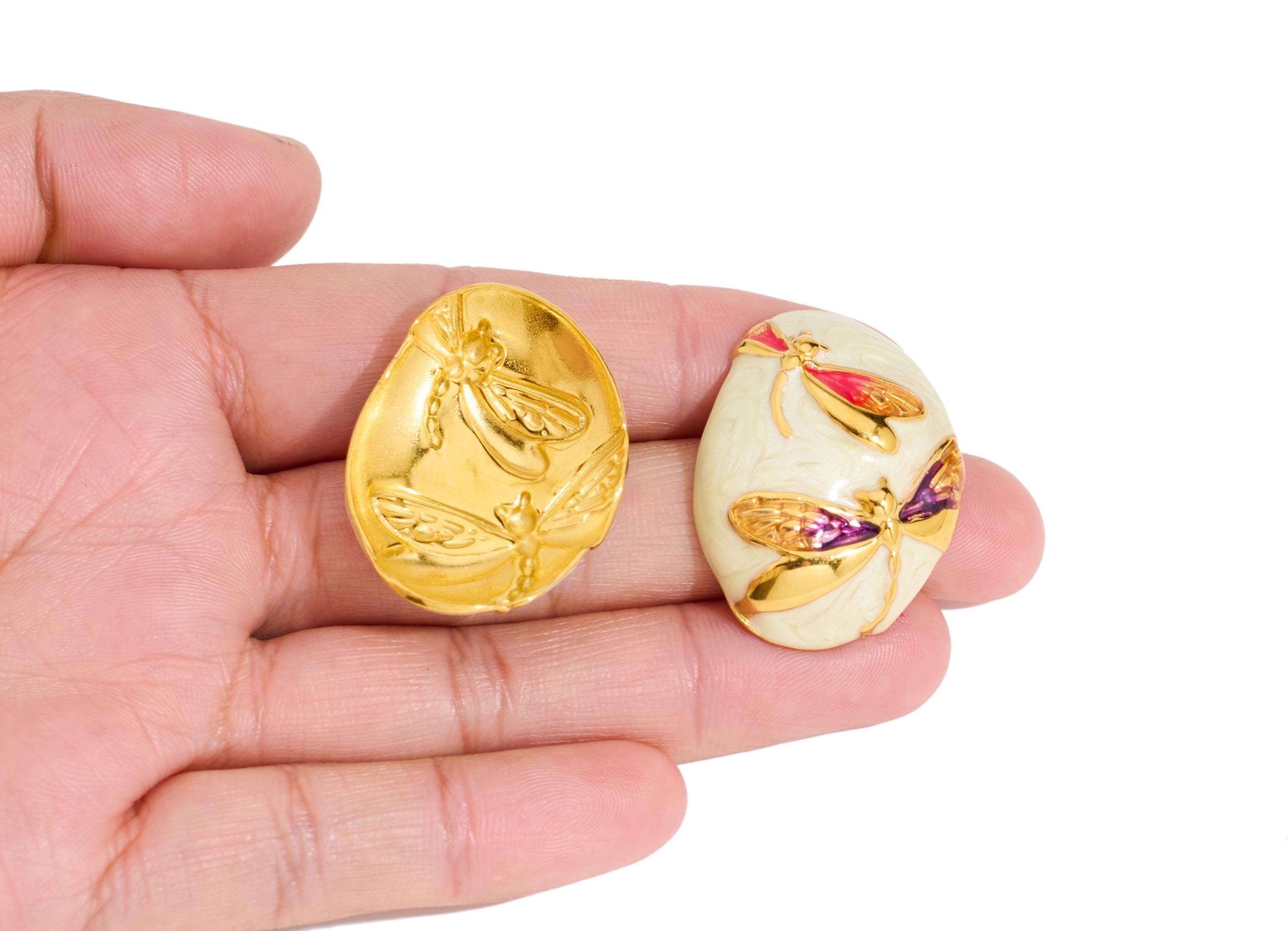 Stainless Steel Dragonfly Stud - Steel Enamel Insect Earring Post - Modern Gold Insect Jewelry - Gold Vacuum Plated - 31x24x4.92mm - SS2234 - DOMEDBAZAAR