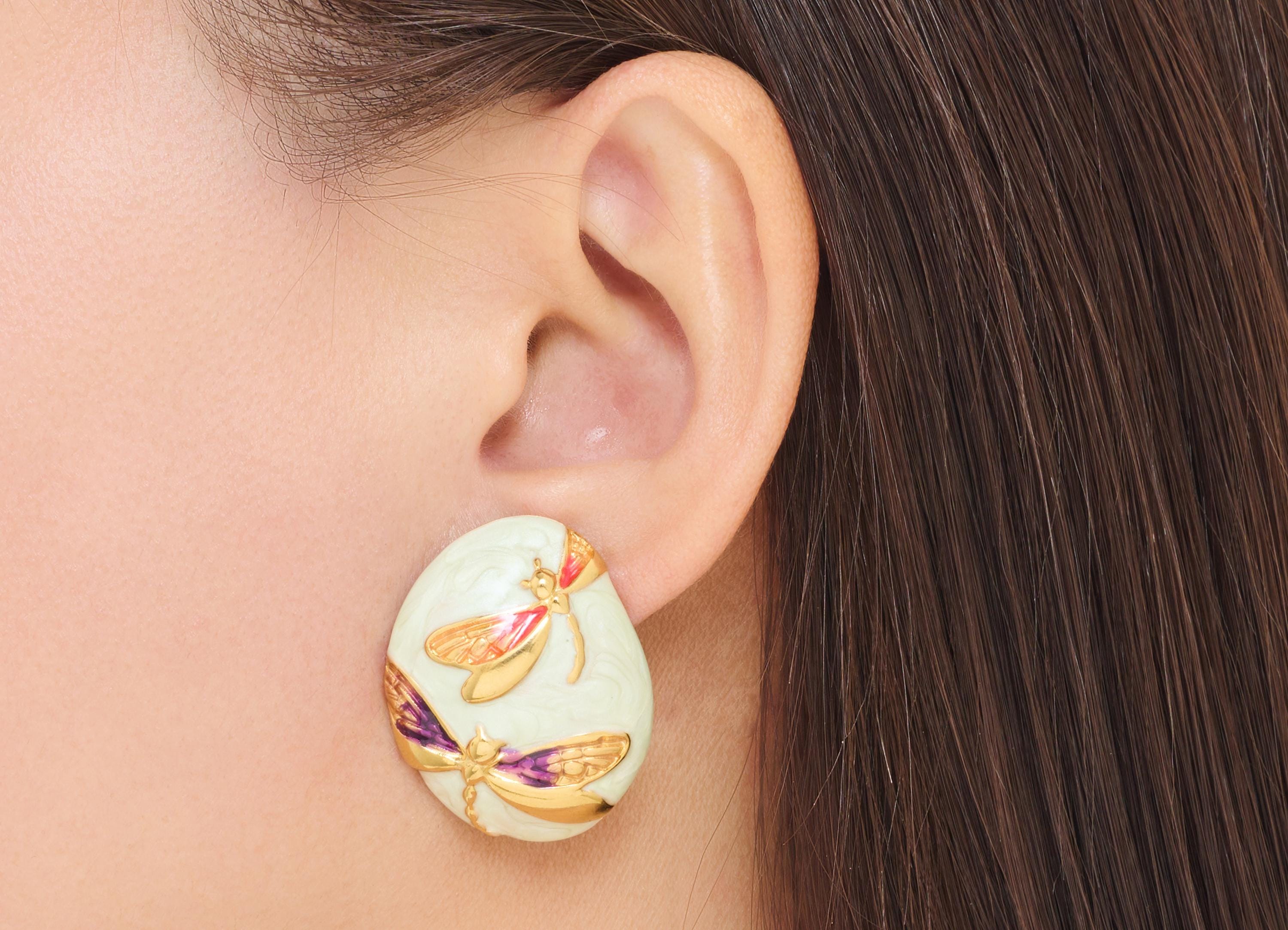 Stainless Steel Dragonfly Stud - Steel Enamel Insect Earring Post - Modern Gold Insect Jewelry - Gold Vacuum Plated - 31x24x4.92mm - SS2234 - DOMEDBAZAAR