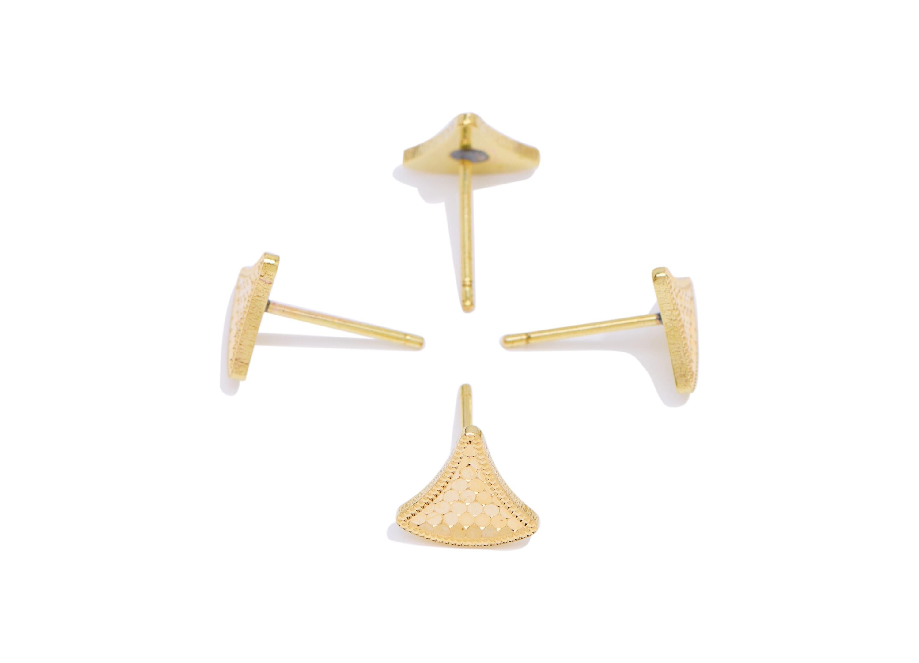Brass Fan Earring Post - Raw Brass Textured Geometry Stud - Modern Laser Cut Jewelry - Minimalist Jewelry Everyday Wear - 9x8x0.8mm -PP11196 - DOMEDBAZAAR