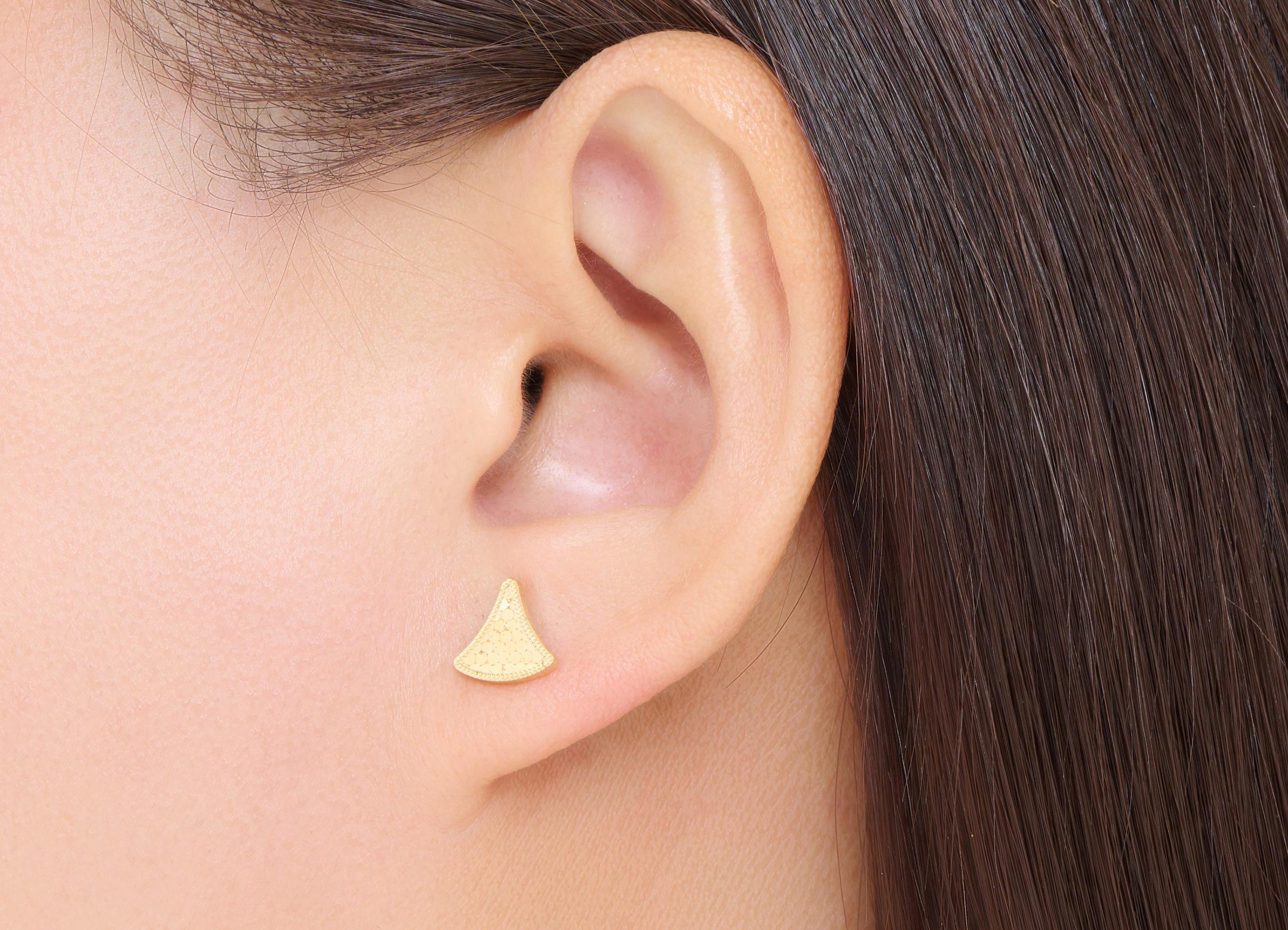Brass Fan Earring Post - Raw Brass Textured Geometry Stud - Modern Laser Cut Jewelry - Minimalist Jewelry Everyday Wear - 9x8x0.8mm -PP11196 - DOMEDBAZAAR