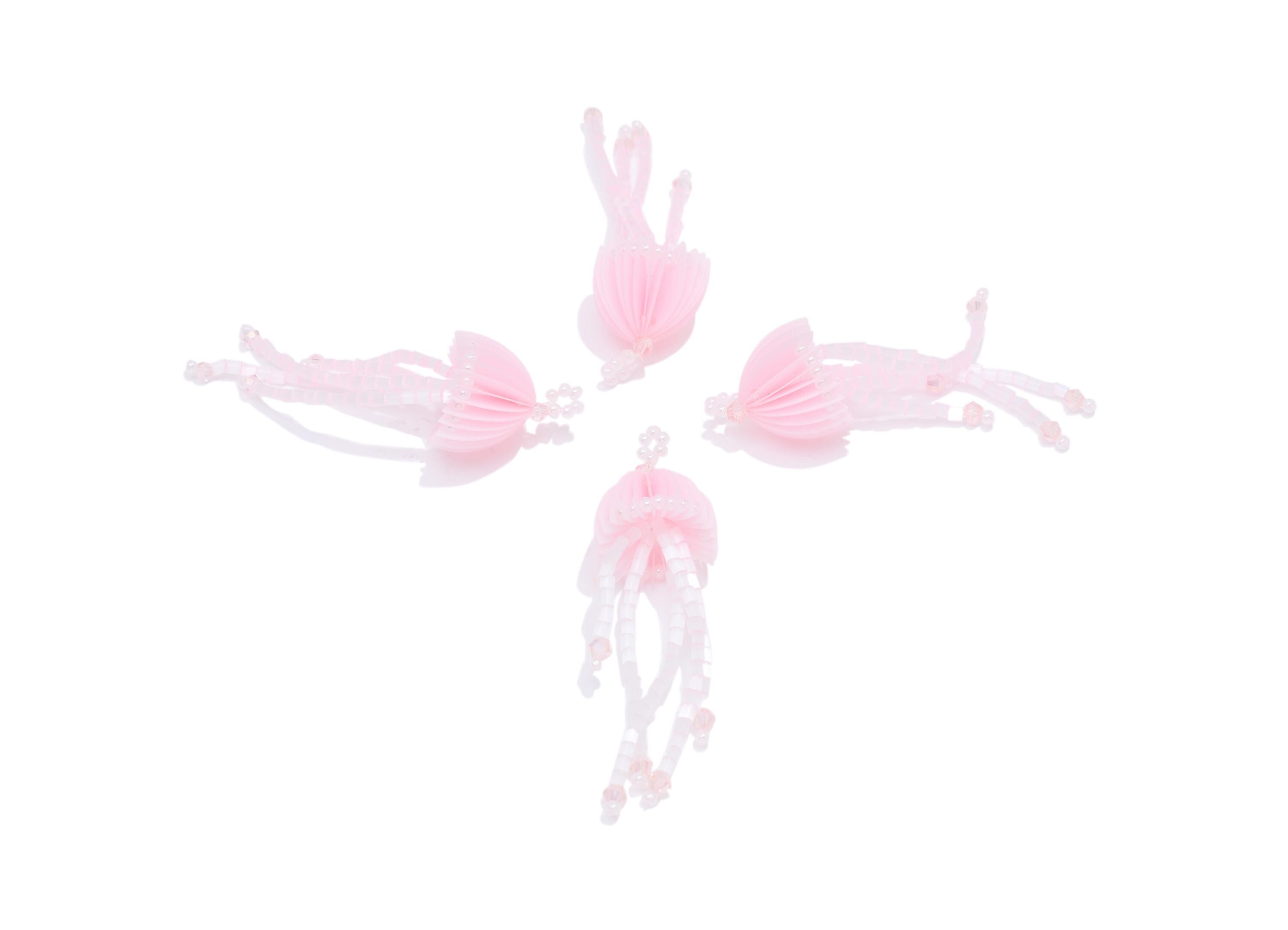 Pink Jellyfish Earring Charm - Crystal Handcrafted Jellyfish Pendant - Beaded Tentacle Charm - Marine DIY Jewelry - 61x17.8x17.2mm - AC2669A - DOMEDBAZAAR
