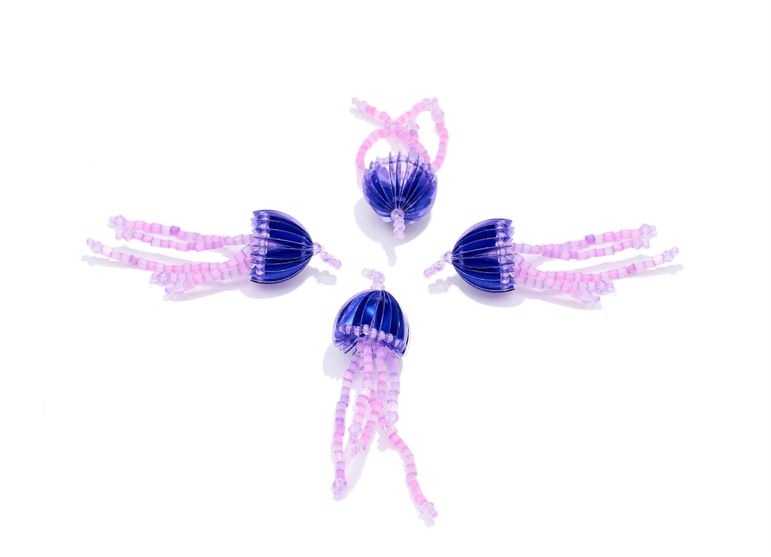 Blue Jellyfish Earring Charm - Crystal Handcrafted Jellyfish Pendant - Beaded Tentacle Charm - Marine DIY Jewelry - 61x17.8x17.2mm - AC2669B - DOMEDBAZAAR