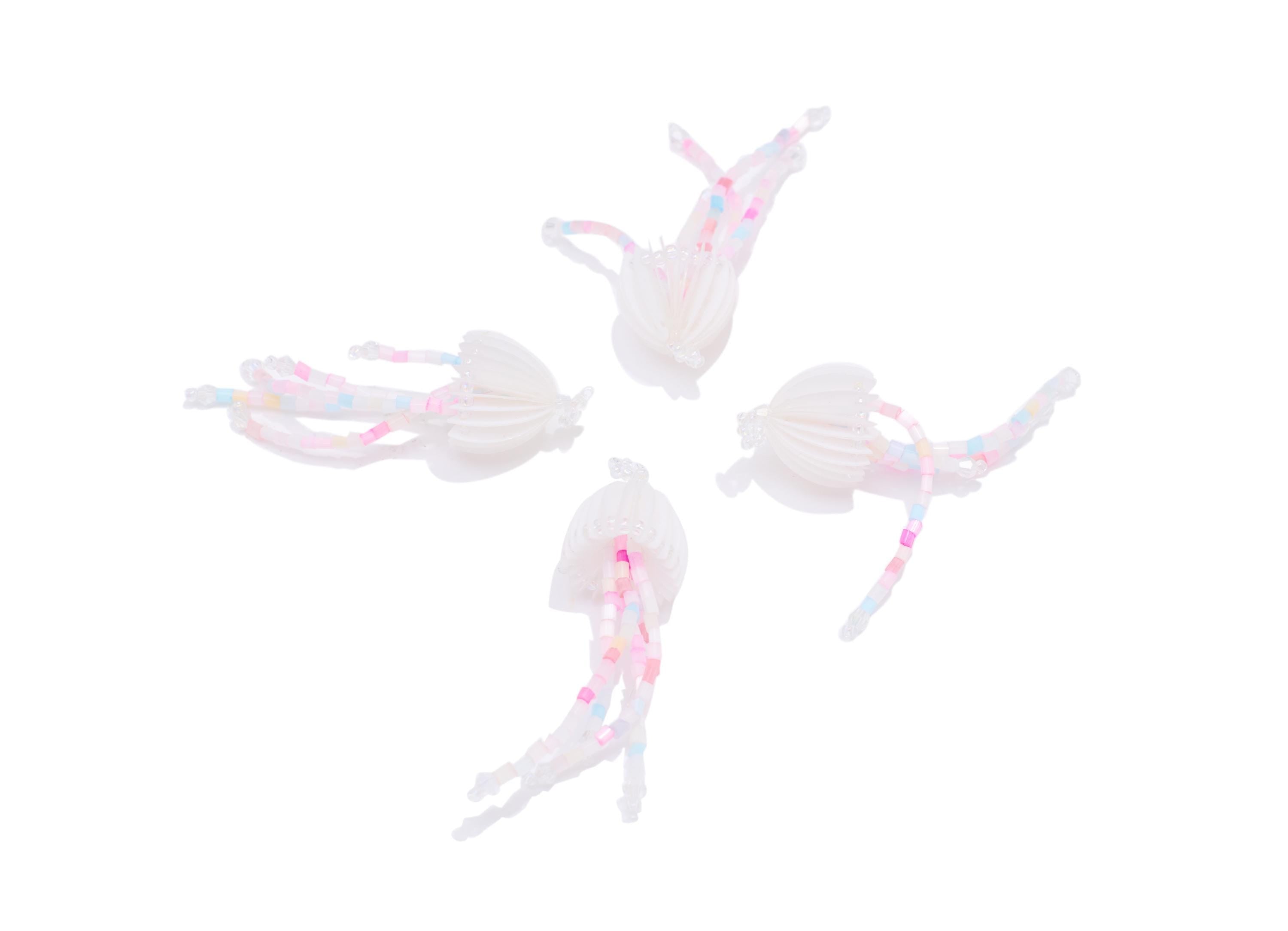 White Jellyfish Earring Charm - Crystal Handcrafted Jellyfish Pendant - Beaded Dangle Charm - Marine DIY Jewelry - 61x17.8x17mm - AC2669C - DOMEDBAZAAR