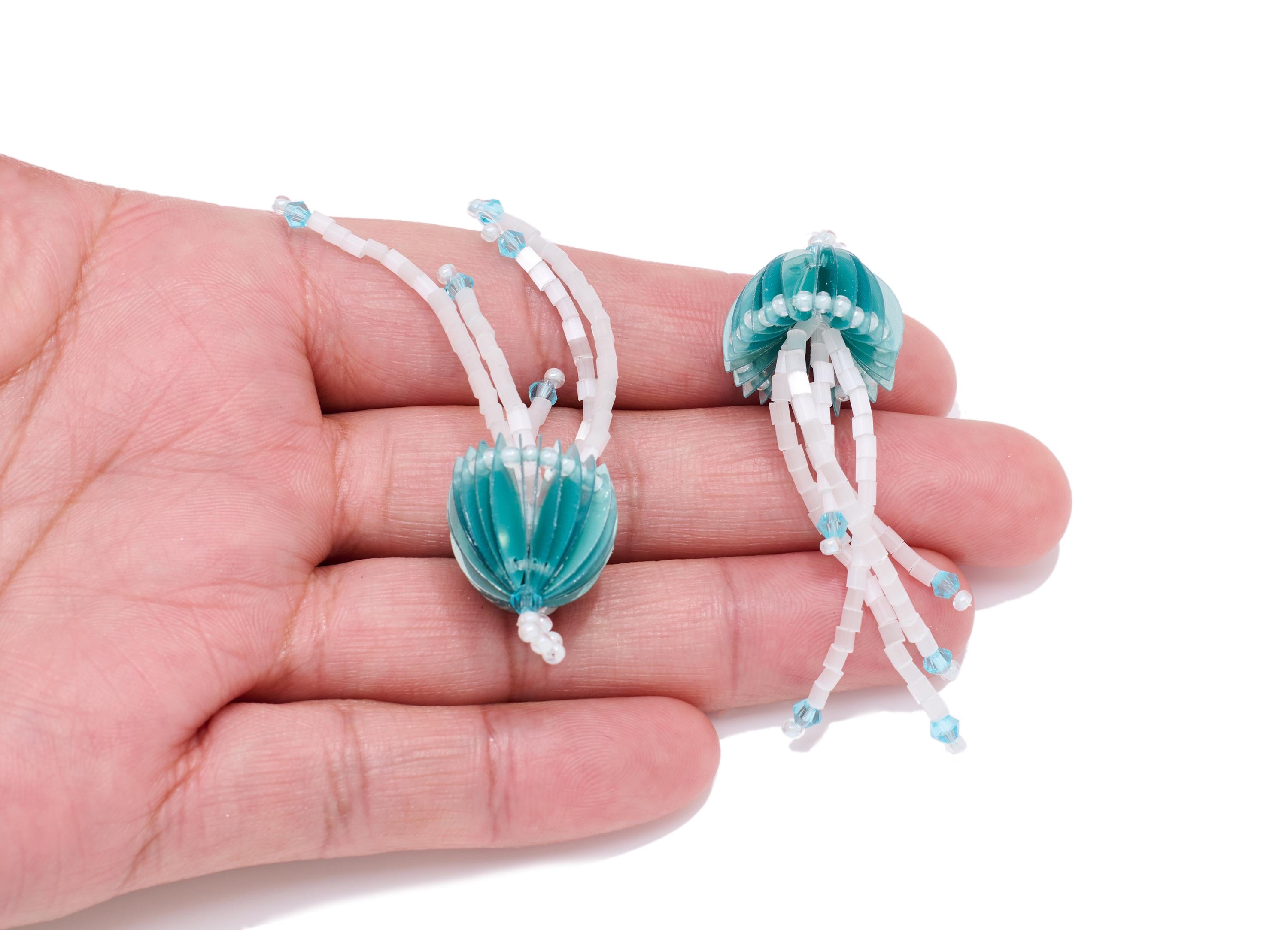Beaded Jellyfish Earring Charm - Crystal Handcrafted Jellyfish Pendant - Aquatic Dangle Charm - Marine DIY Jewelry - 61x17.8x17mm - AC2669D - DOMEDBAZAAR
