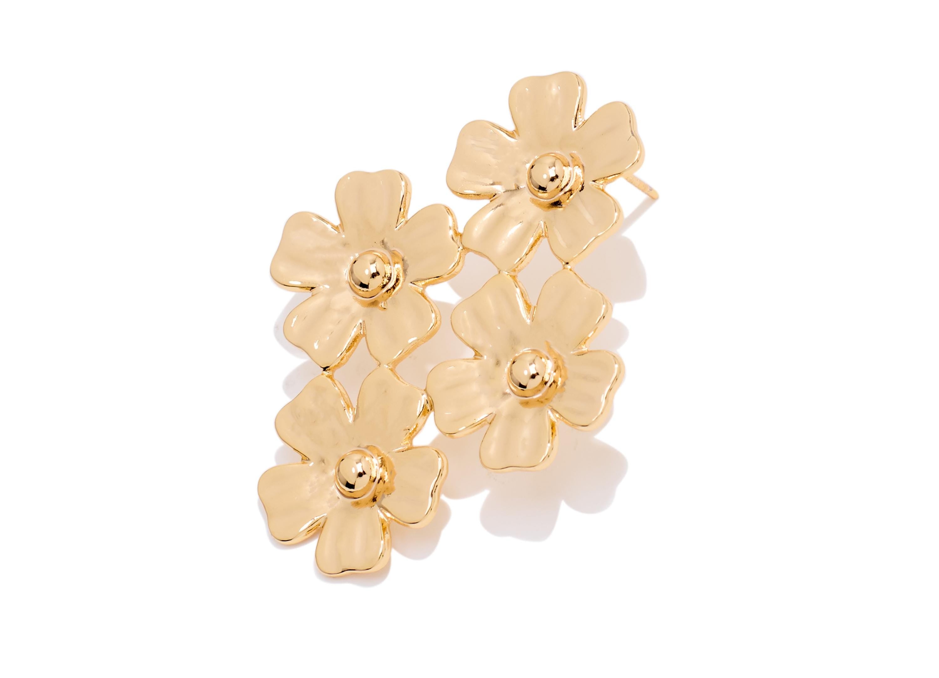 Brass Floral Cluster Earring Post - Statement Gold Petal Stud - Artistic Botanical Jewelry - 18K Real Gold Plated - 41x31.7x2mm - RGP10421 - DOMEDBAZAAR