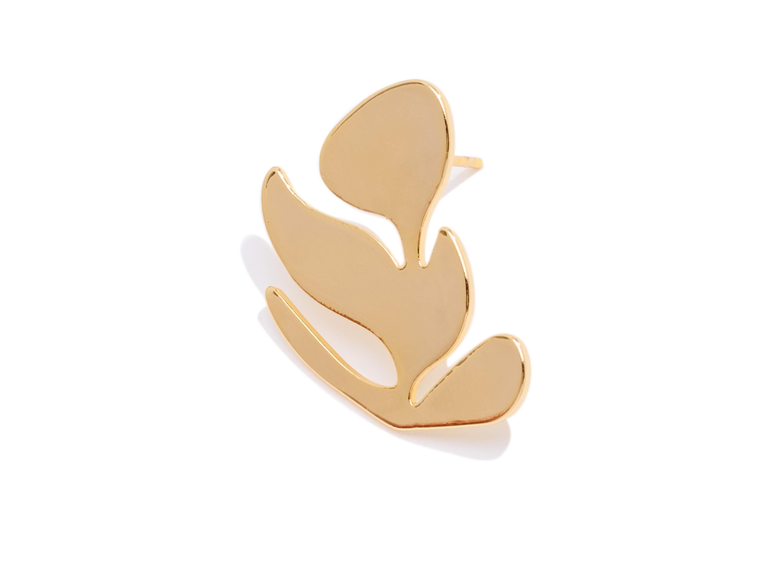 Brass Leaf Earring Post - Statement Gold Leaf Earring Stud - Minimalist Botanical Jewelry - 18K Real Gold Plated -21.6x15.4x0.93mm -RGP10422 - DOMEDBAZAAR
