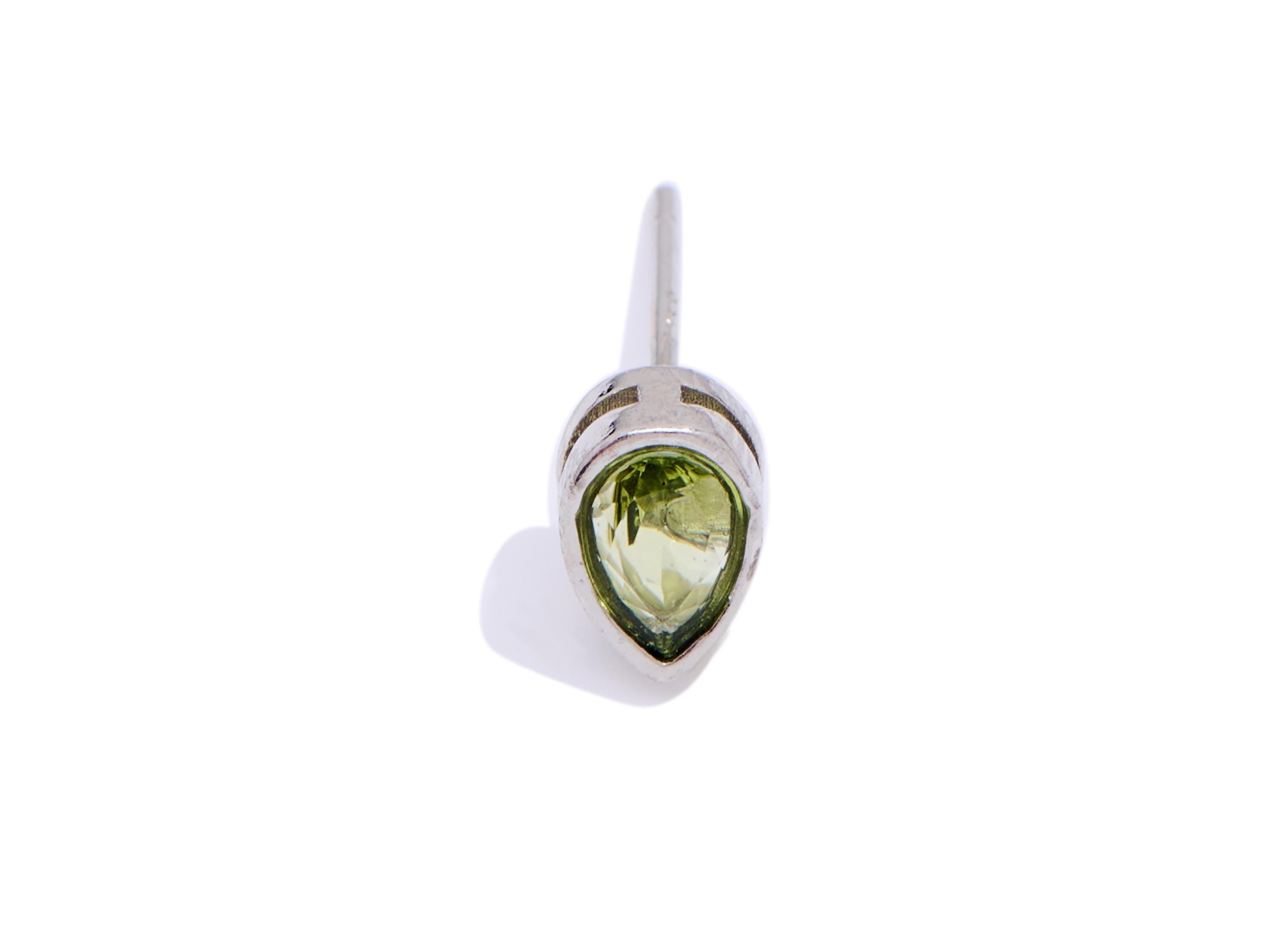Olivine Teardrop Earring Stud - Brass Natural Stone Earring Post - Minimalist Nature Jewelry Making - White K Plated - 7.6x5x4mm - NS2615 - DOMEDBAZAAR