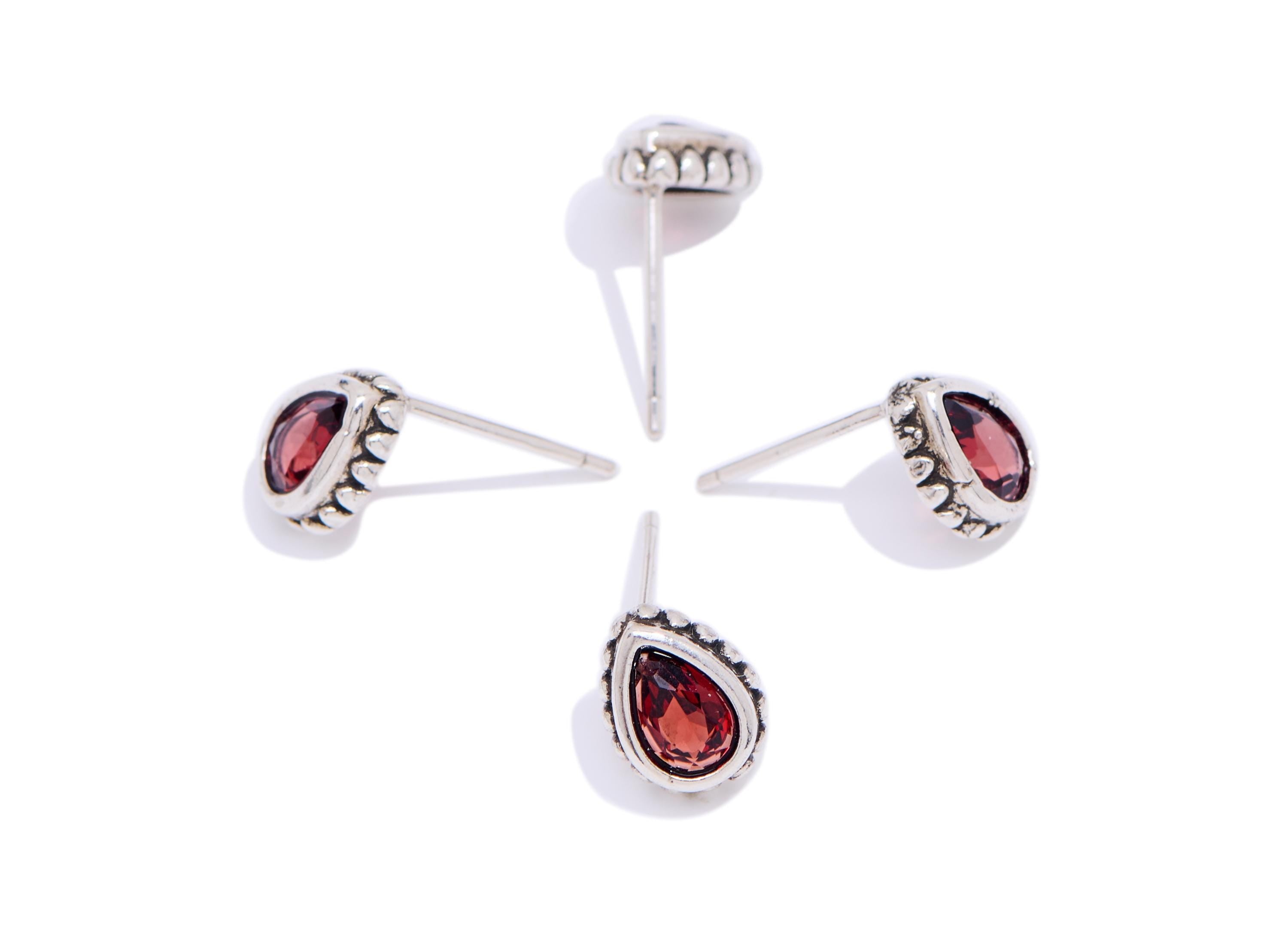 Garnet Teardrop Earring Stud - Brass Drop Gemstone Earring Post - Minimalist Everyday Wear Jewelry Making - White K Plated - 8x6x3mm -NS2566 - DOMEDBAZAAR