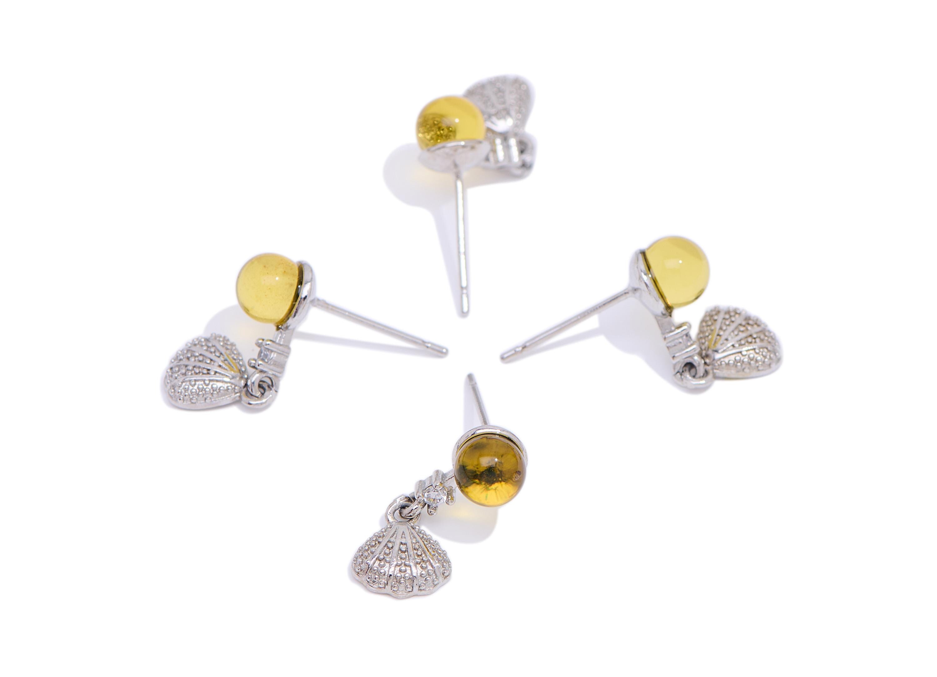 Shell Dangle Earring Stud - Brass Luxury Beach Gemstone Earring - Seashell Drop Dangling Jewelry Making - White K Plated - 18x7x6mm -NS2634 - DOMEDBAZAAR