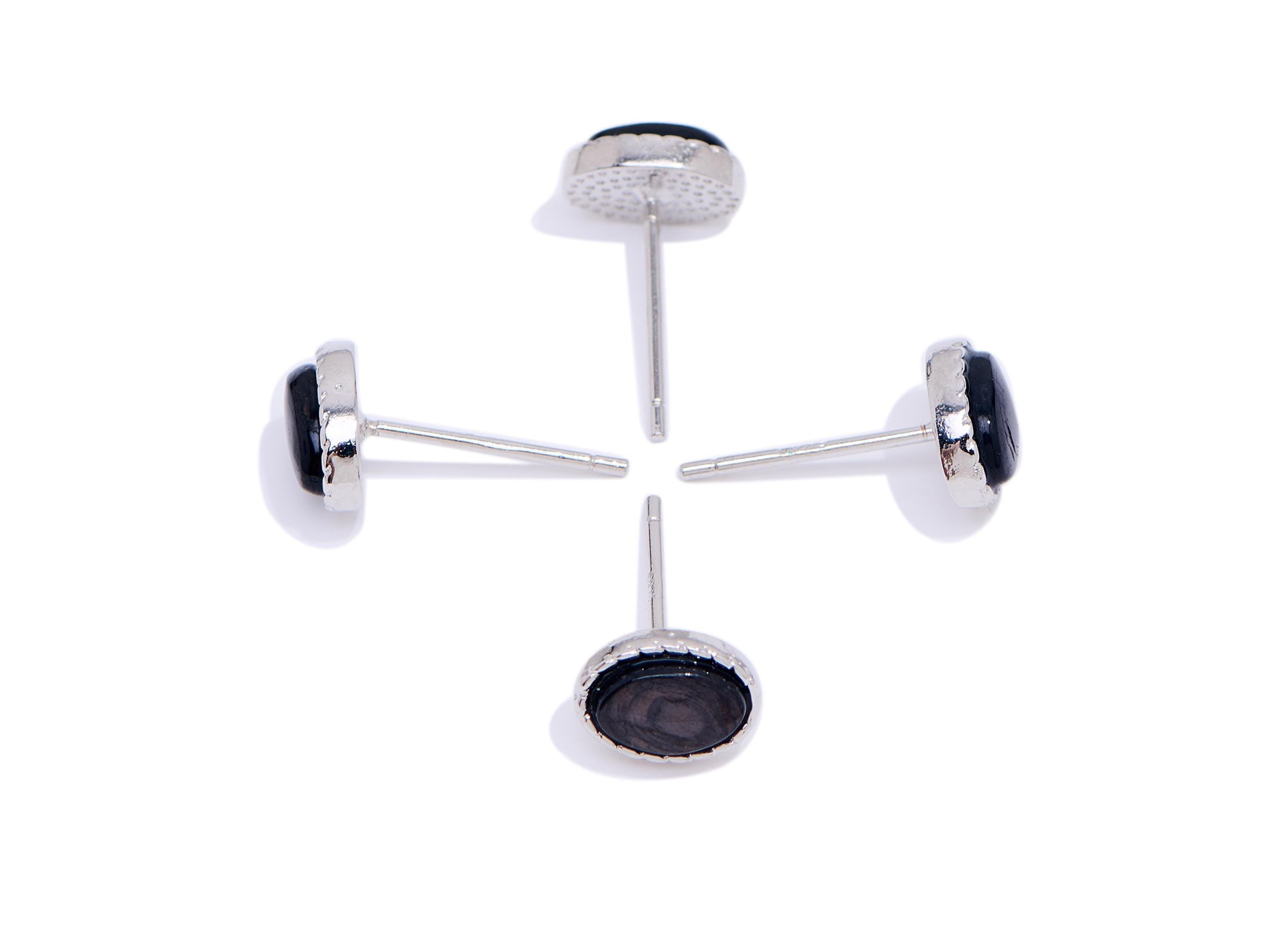 Brass Oval Earring Stud - Brass Gold luck Gemstone Earring Post - Vintage Looking Jewelry Making - White K Plated - 7.33x5.47x2.9mm - NS2656 - DOMEDBAZAAR