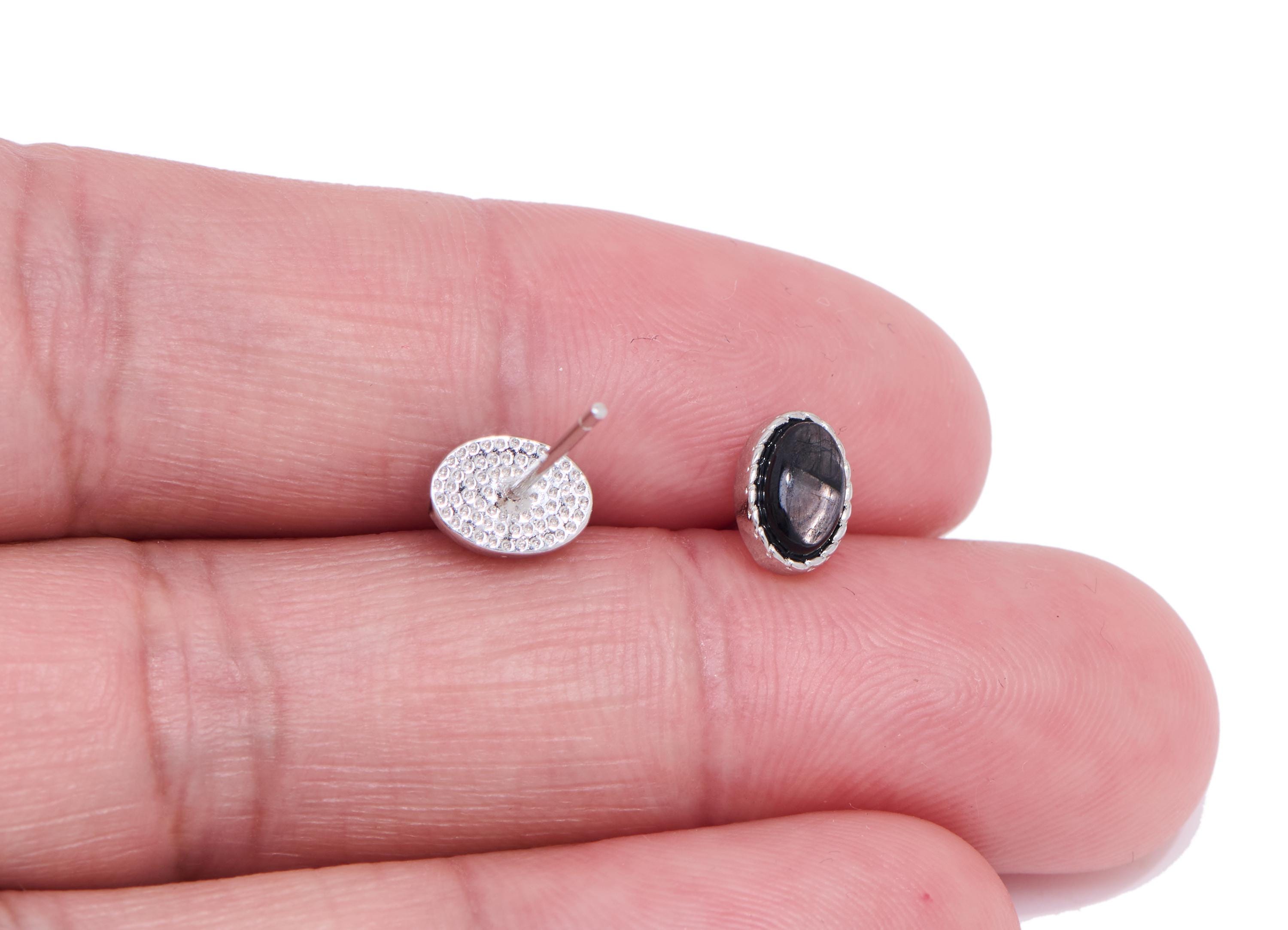 Brass Oval Earring Stud - Brass Gold luck Gemstone Earring Post - Vintage Looking Jewelry Making - White K Plated - 7.33x5.47x2.9mm - NS2656 - DOMEDBAZAAR