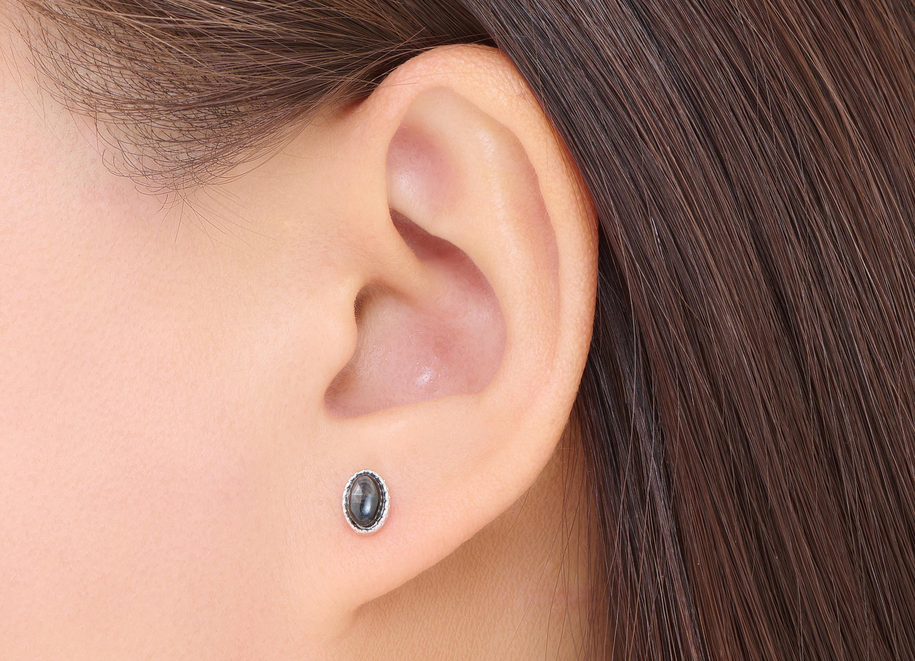 Brass Oval Earring Stud - Brass Gold luck Gemstone Earring Post - Vintage Looking Jewelry Making - White K Plated - 7.33x5.47x2.9mm - NS2656 - DOMEDBAZAAR