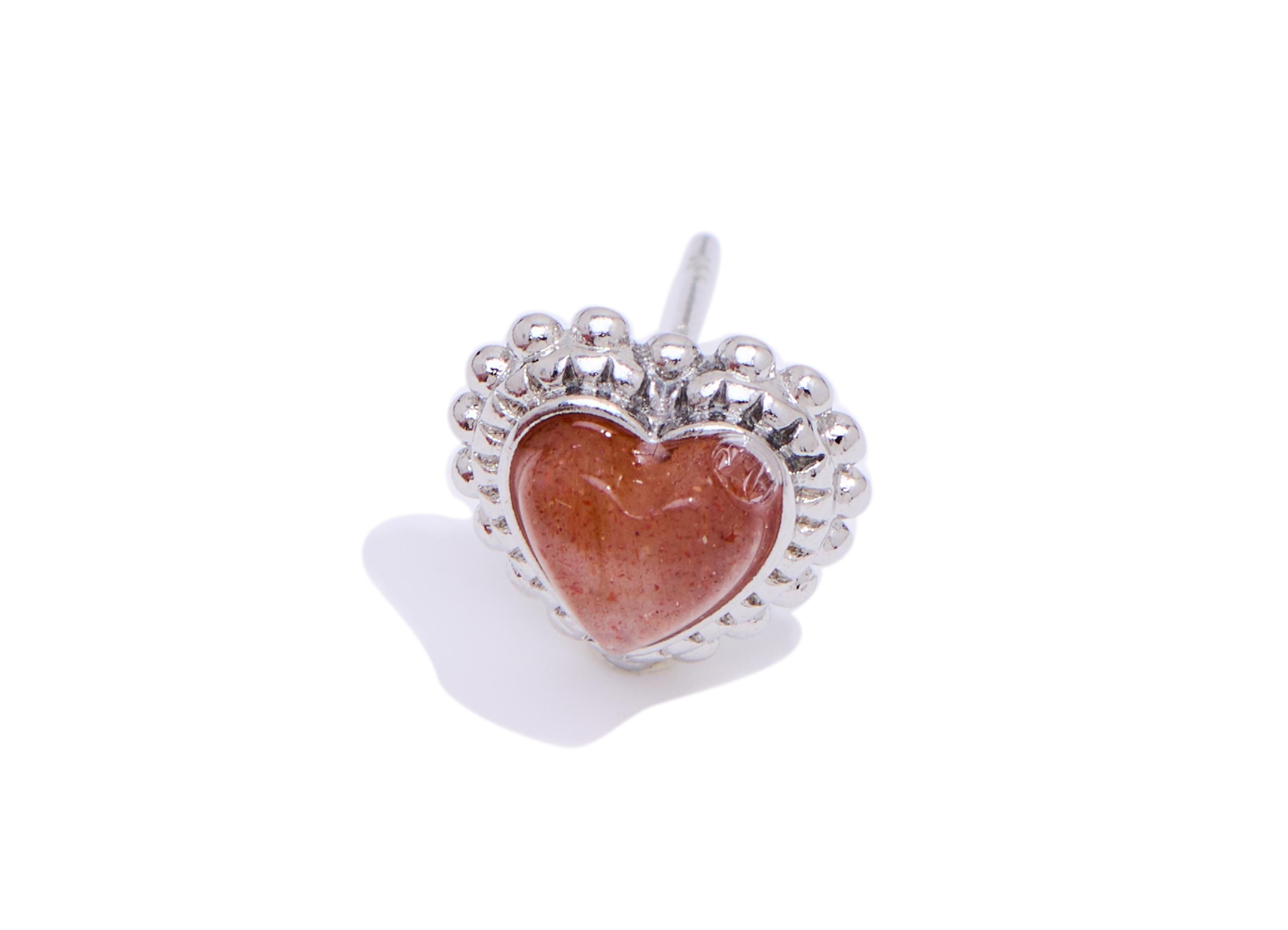 Sunstone Heart Earring Stud - Brass Sunstone Stone Handcrafted Heart Earring - Romantic Jewelry Making - White K Plated - 10x9x5mm - NS2673 - DOMEDBAZAAR