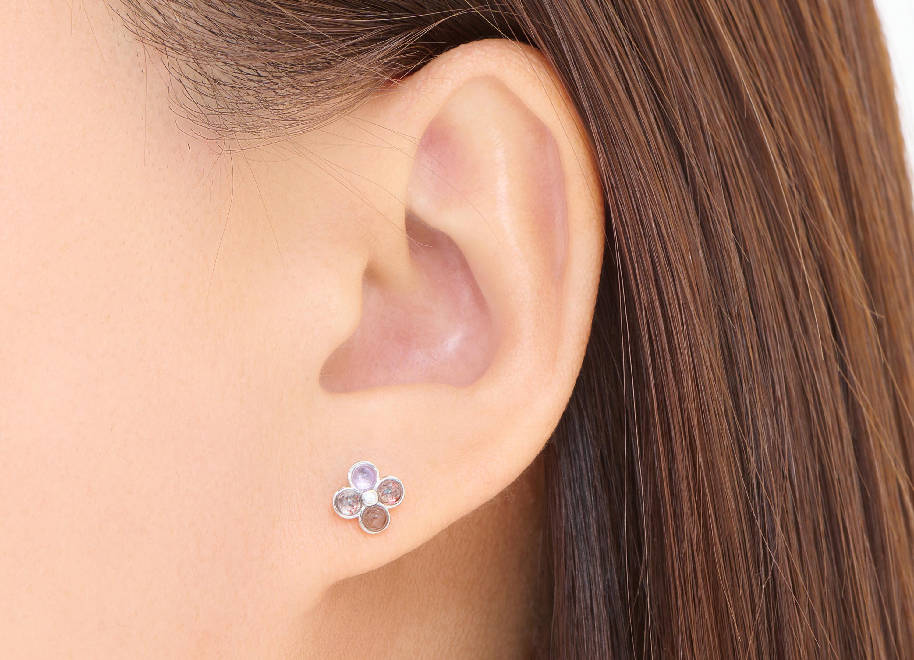 Brass Floral Cluster Earring Stud - Silver Super Seven Stone Gemstone Post - Jewelry Making - Silver Stud - White K Plated - 8x7x3mm -NS2562 - DOMEDBAZAAR