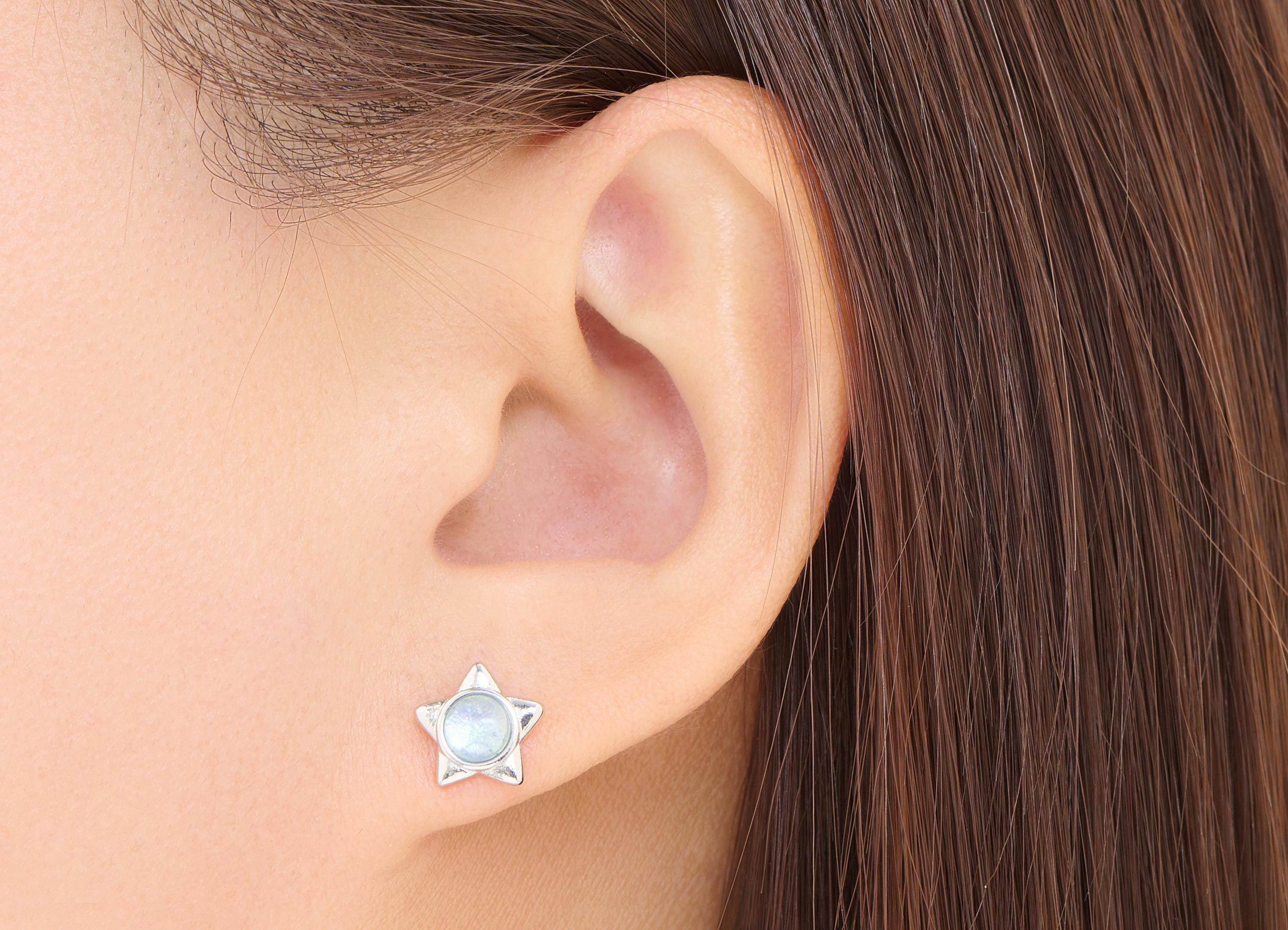 Aquamarine Brass Star Stud - Silver Gemstone Earring Post - Minimalist Jewelry Making - Silver Stud - White K Plated - 10x9.8x3.5mm - NS2589 - DOMEDBAZAAR