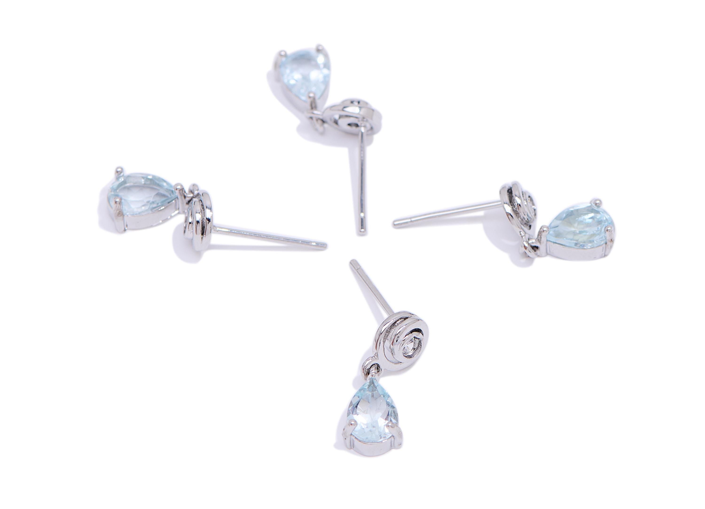 Brass Dangle Earring Stud - Brass Topaz Stone Dainty Teardrop Earring - Dainty Jewelry For Woman - White K Plated - 16x5x4mm - NS2600 - DOMEDBAZAAR