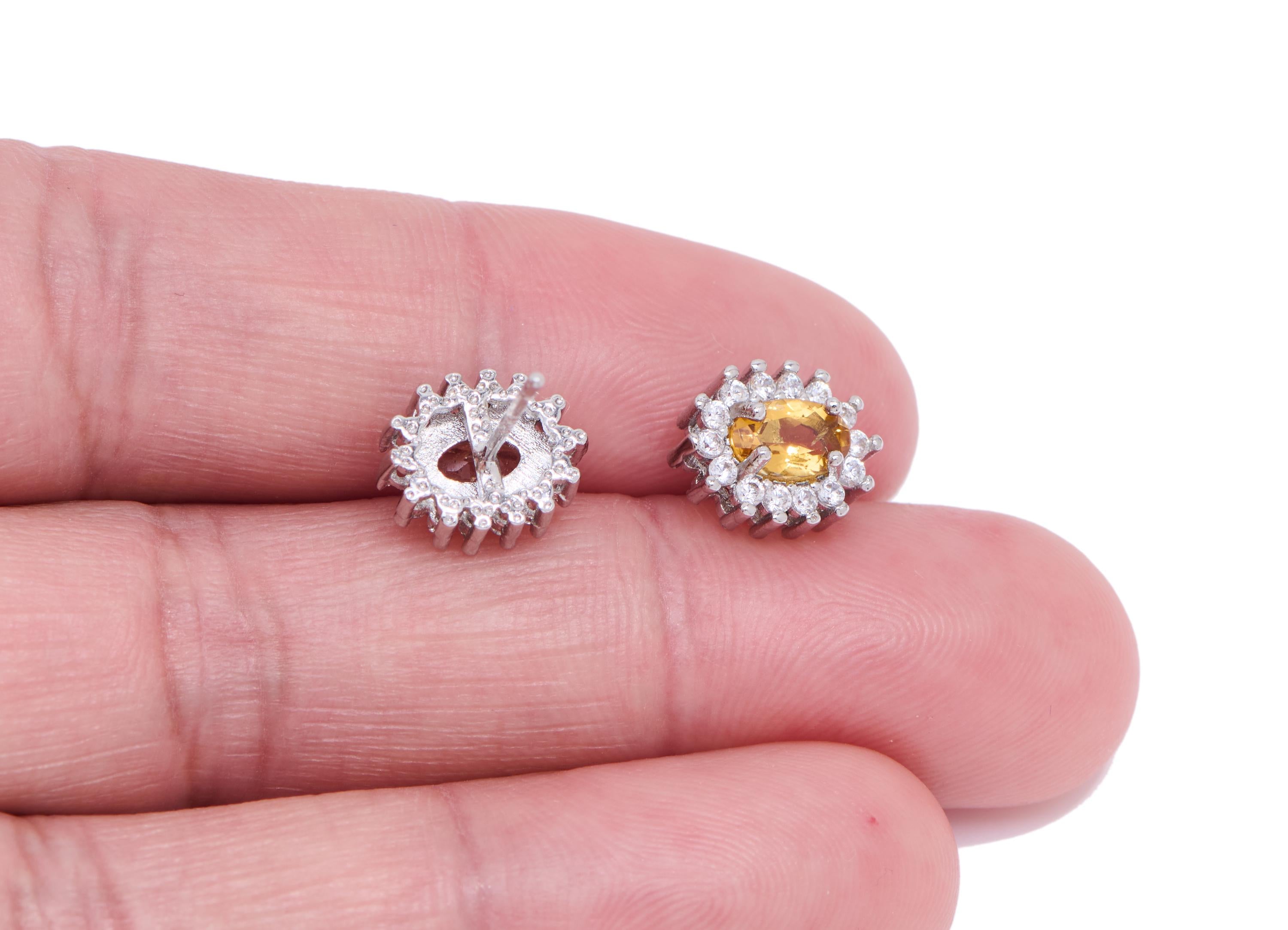 Citrine Oval Earring Stud - Brass Sparking Gem Stone Faceted Earring - Dainty Jewelry Making For Woman - White K Plated - 10x8x5mm - NS2561 - DOMEDBAZAAR