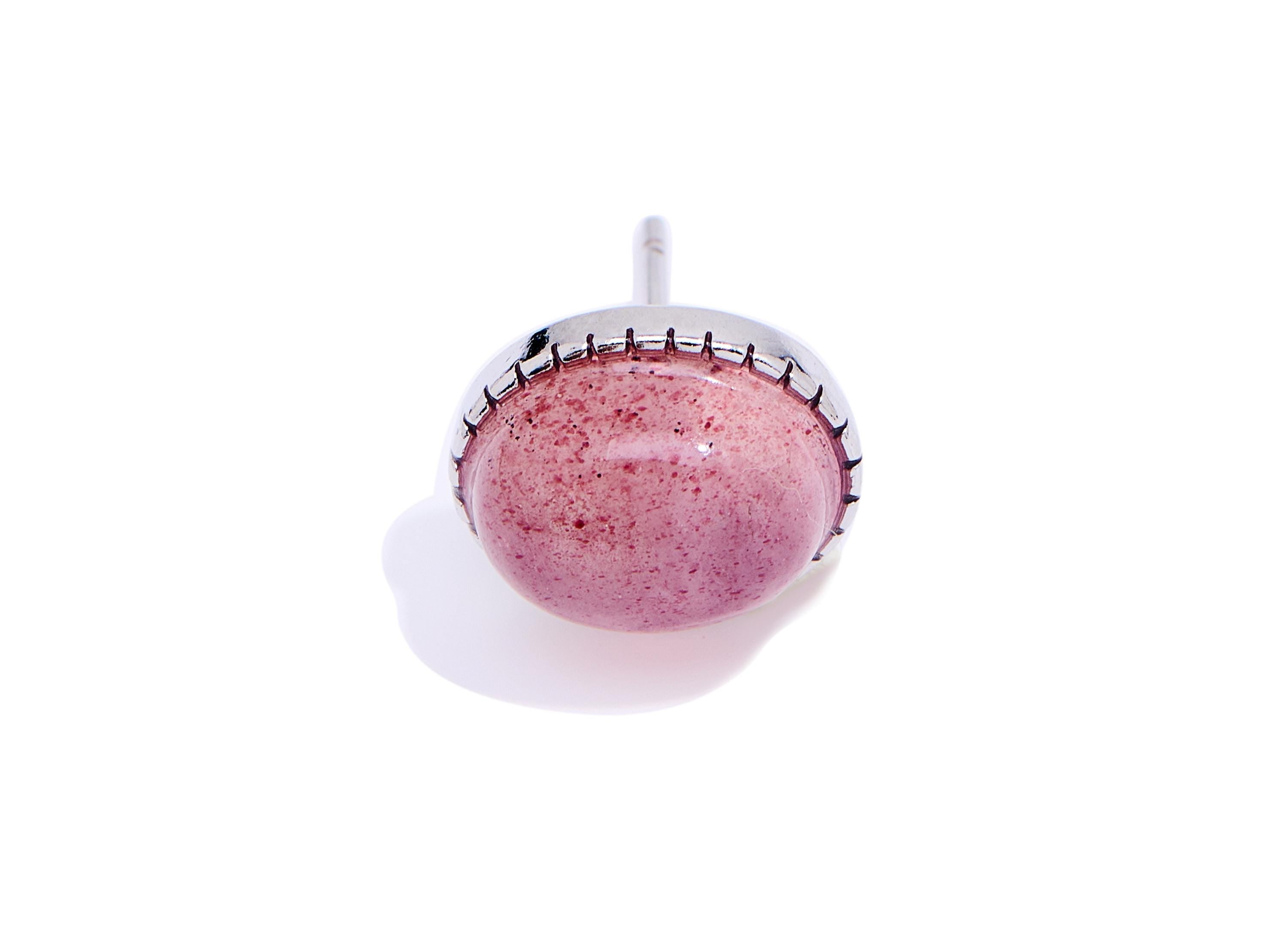 Strawberry Quartz Brass Oval Studs - Silver Gemstone Posts - Minimalist Jewelry - Silver Stud - White K Plated - 11.3x9.71x6.2mm - NS2585 - DOMEDBAZAAR