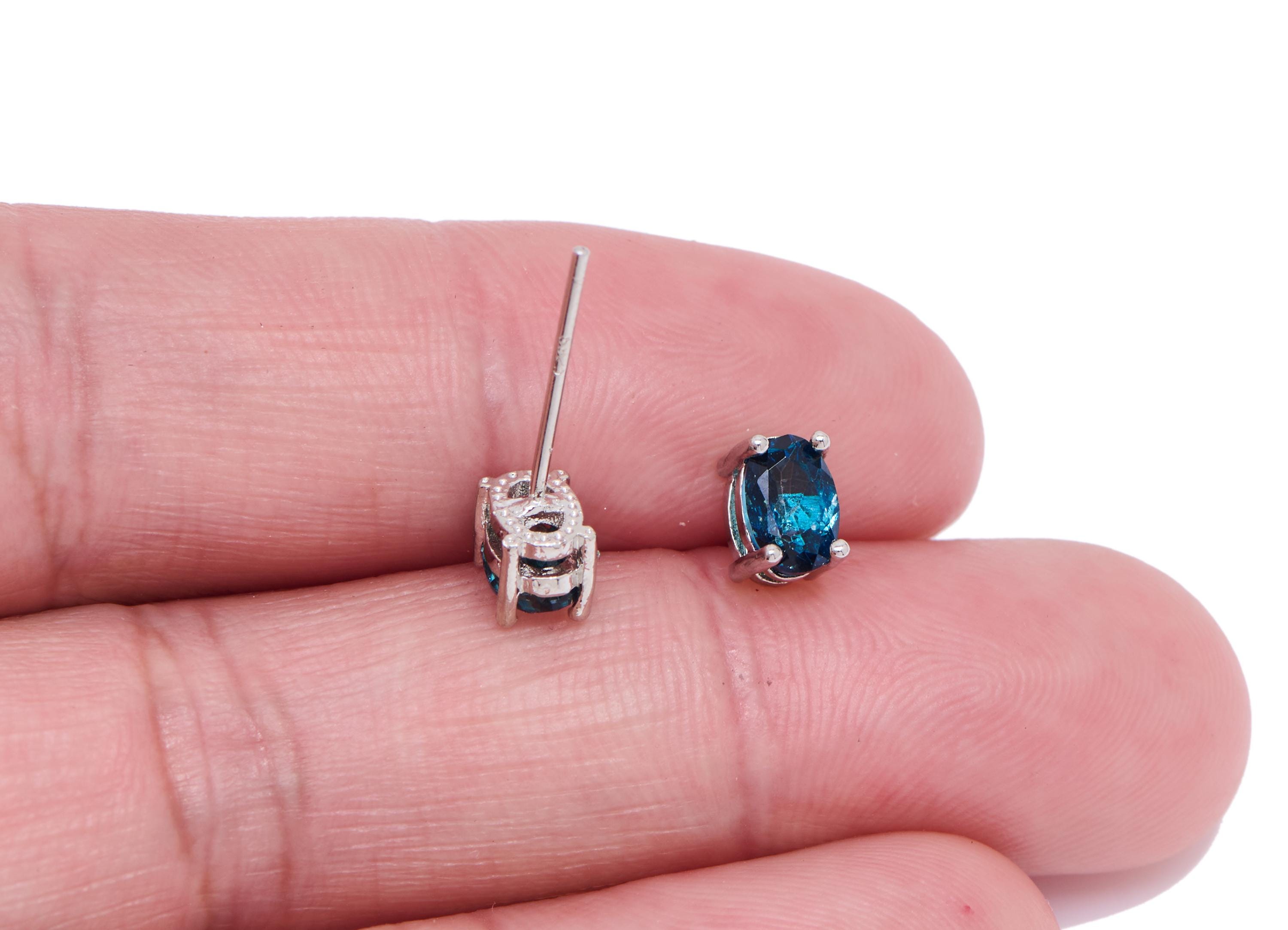 Topaz Oval Earring Stud - Brass Natural Stone Sparking Post - Dainty Everyday Wear Jewelry Making - White K Plated - 6x4x4.4mm - NS2567 - DOMEDBAZAAR