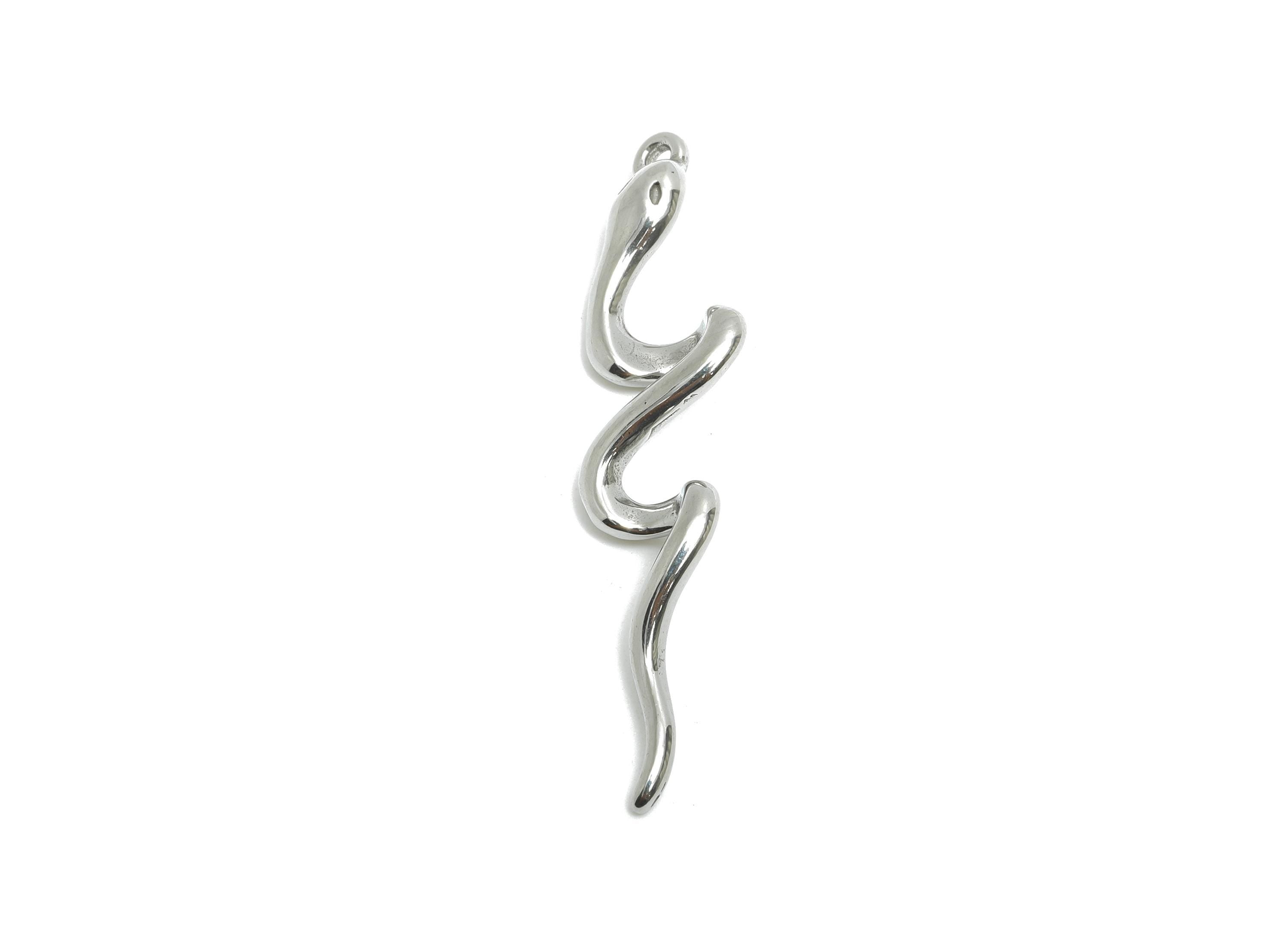 Stainless Steel Snake Charm - Steel Sleek Curved Snake Pendant - Fluid Snake Necklace Charm - Stainless Steel Jewelry - 40x9x4.91mm - SS2054 - DOMEDBAZAAR