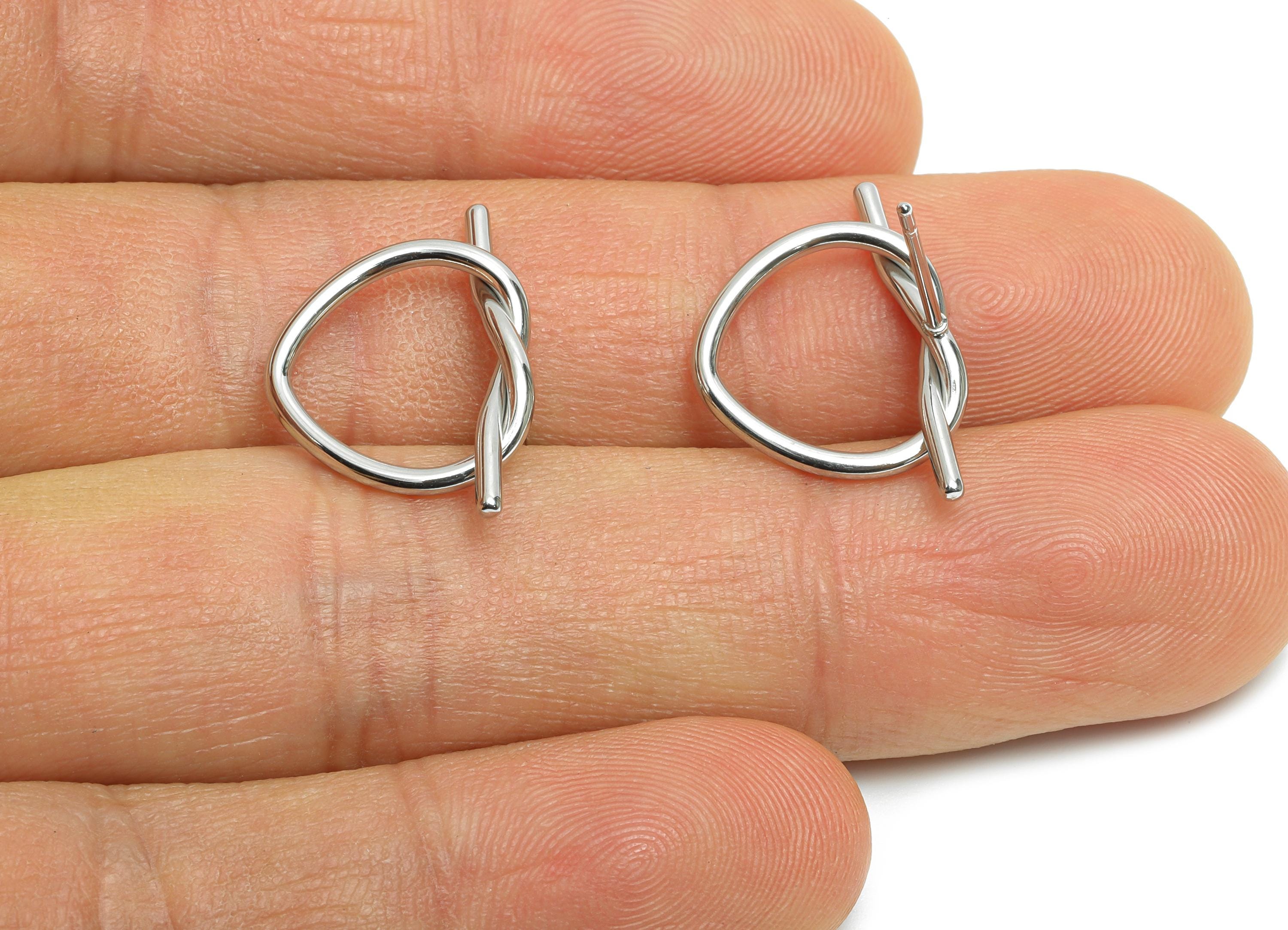 Steel Knot Earring Stud - Steel Knot Heart Earring Post - Steel Minimalist Stud Earring - Stainless Steel Jewelry - 19x13x2.54mm - SS2053 - DOMEDBAZAAR