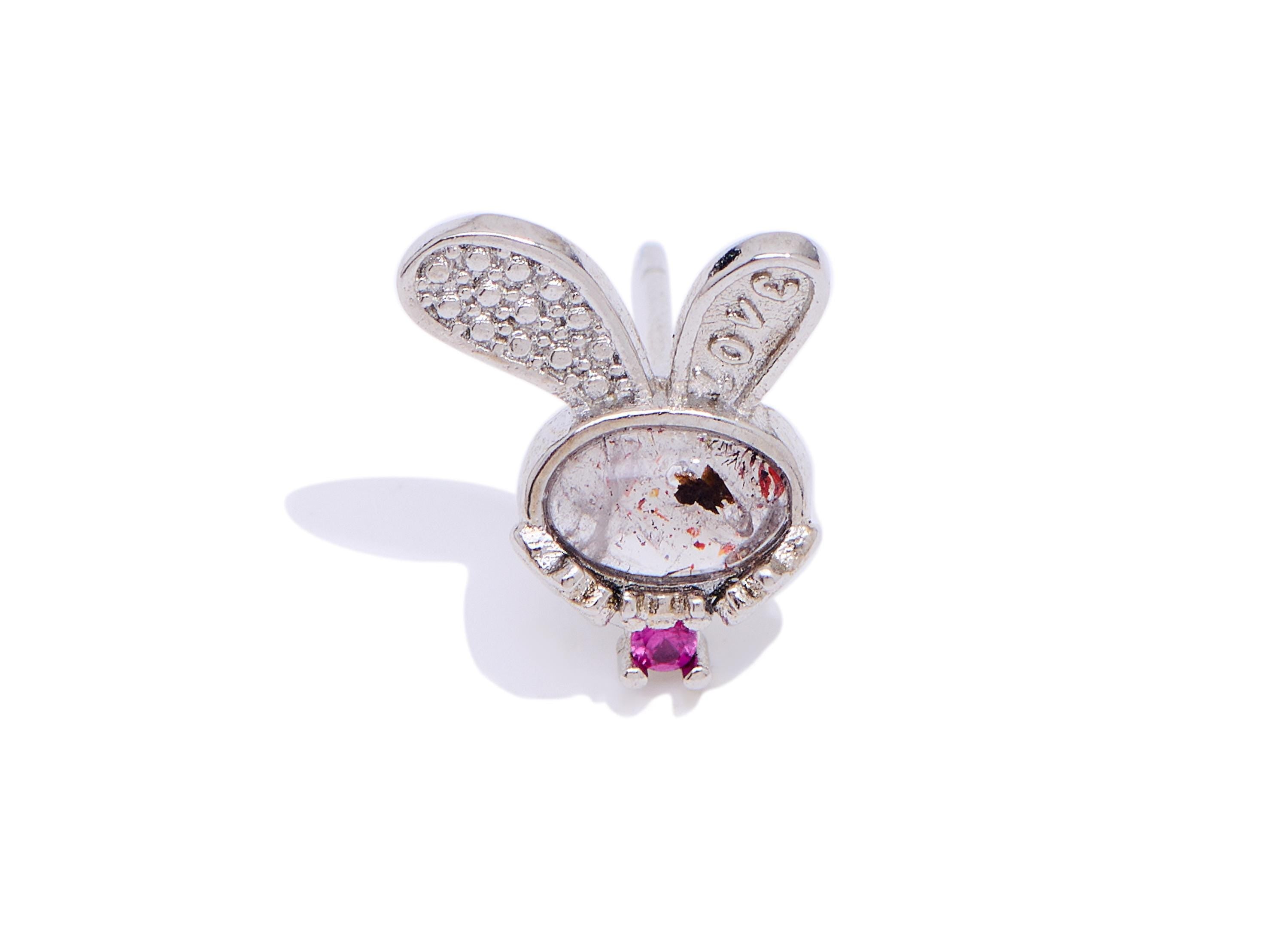 Super Seven Stone Rabbit Earring Stud - Brass Cute Rabbit Earring Post - Everyday Wear Jewelry Making - White K Plated - 12x10x3mm - NS2678 - DOMEDBAZAAR