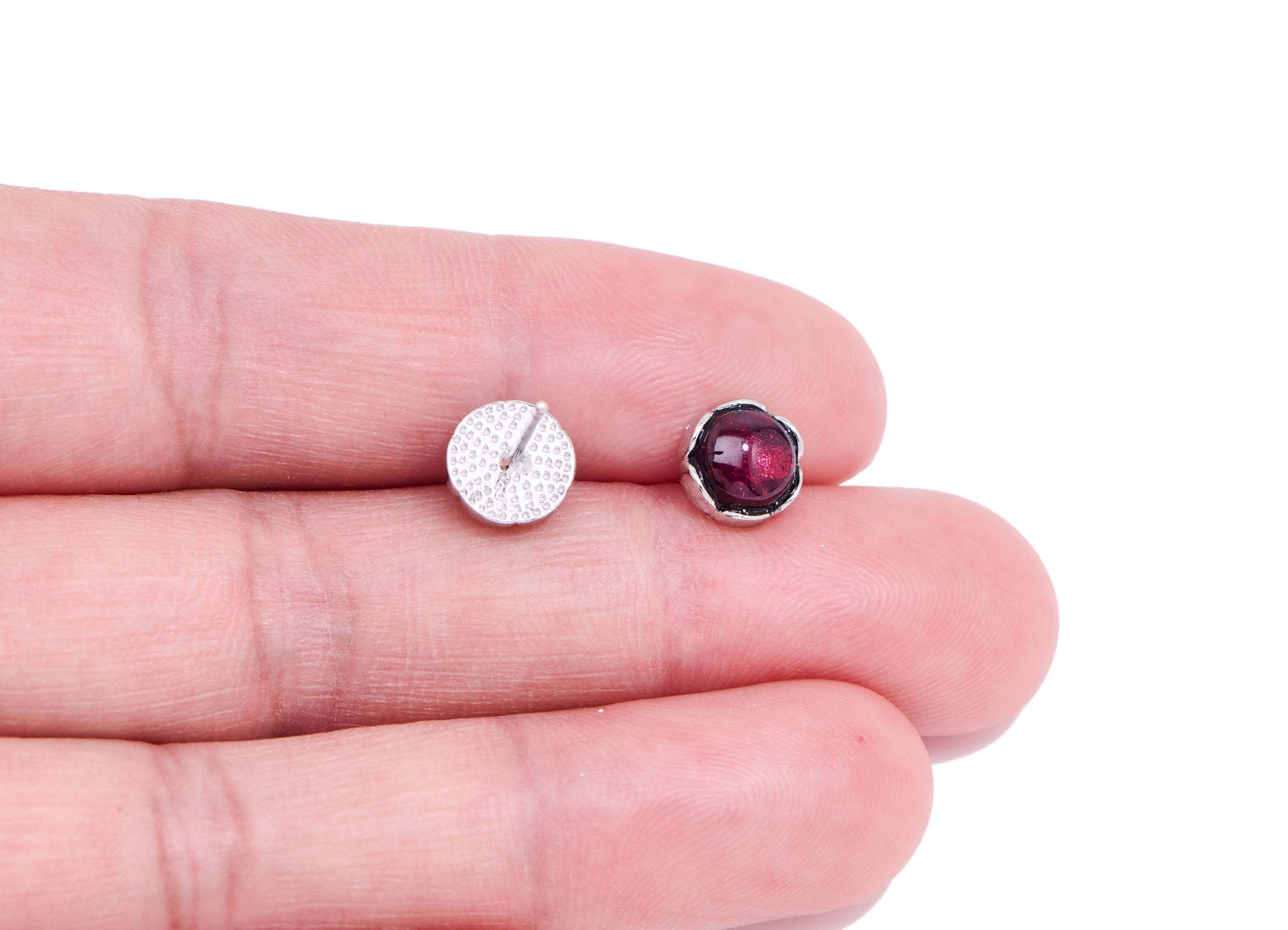 Garnet Brass Round Studs - Natural Gemstone Earring Post - Elegant Jewelry Making - Silver Stud - White K Plated - 7.56x7.56x3.25mm - NS2588 - DOMEDBAZAAR