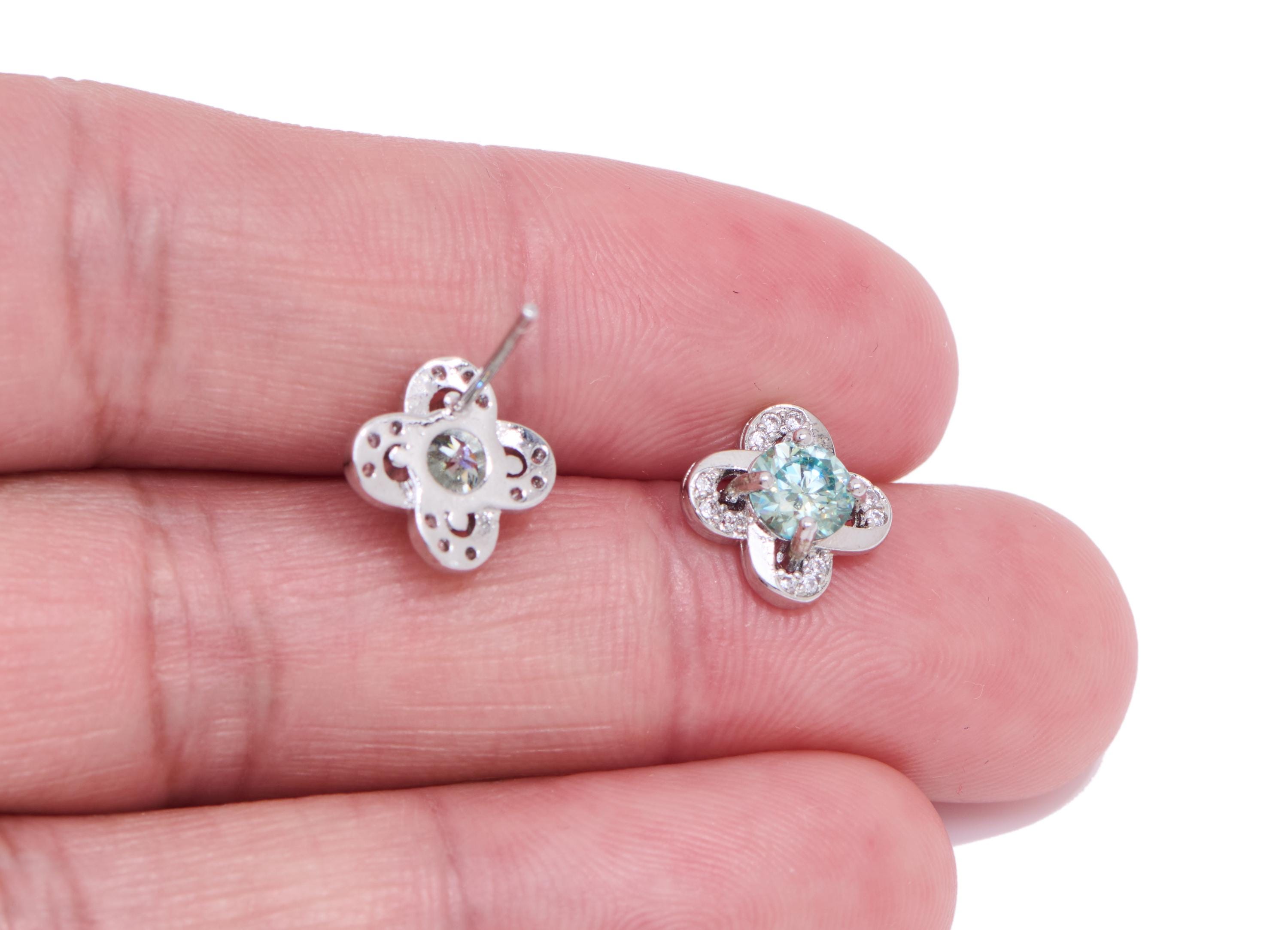 Mosan Flower Earring Stud - Brass Zircon Sparking Earring Post - Minimalist Dainty Jewelry Making - White K Plated - 10x8x3mm - NS2637 - DOMEDBAZAAR