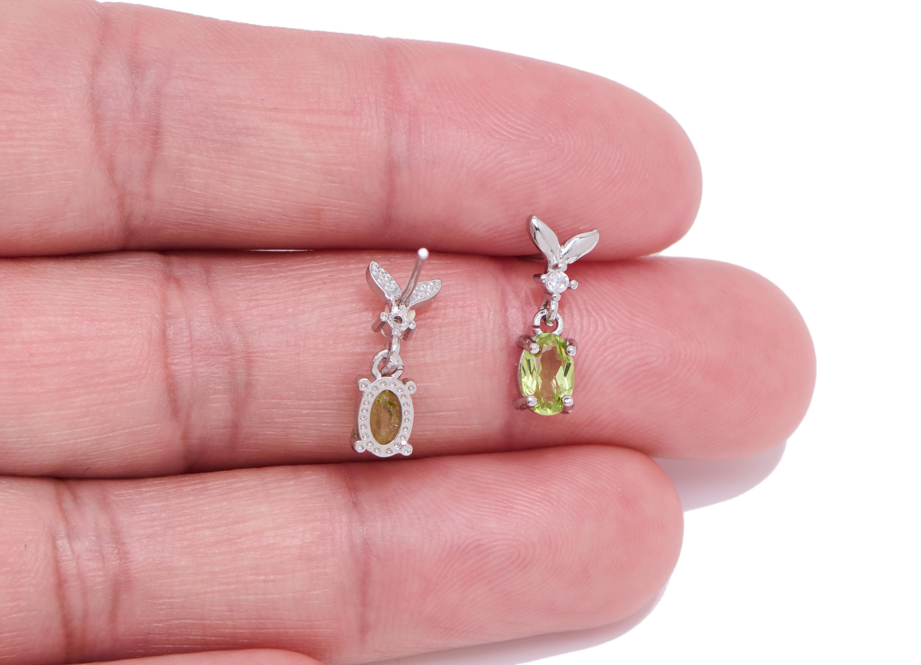 Olivine Whale Tail Earring Stud - Brass Zircon Sparking Dangle Earring Post - Dainty Jewelry Making - White K Plated - 10x8x3mm - NS2610 - DOMEDBAZAAR