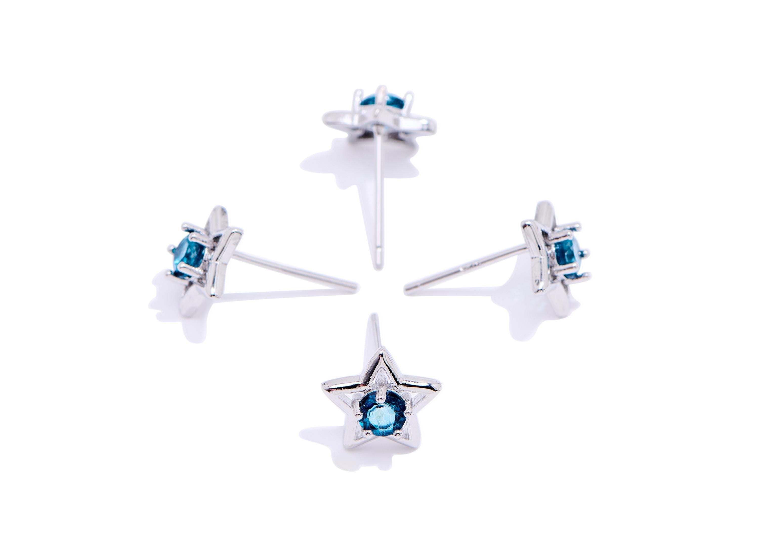 Topaz Stone Brass Star Stud - Dainty Gemstone Earring Post - Chic Jewelry Making - Silver Stud - White K Plated - 9.17x9.17x3.62mm - NS2664 - DOMEDBAZAAR