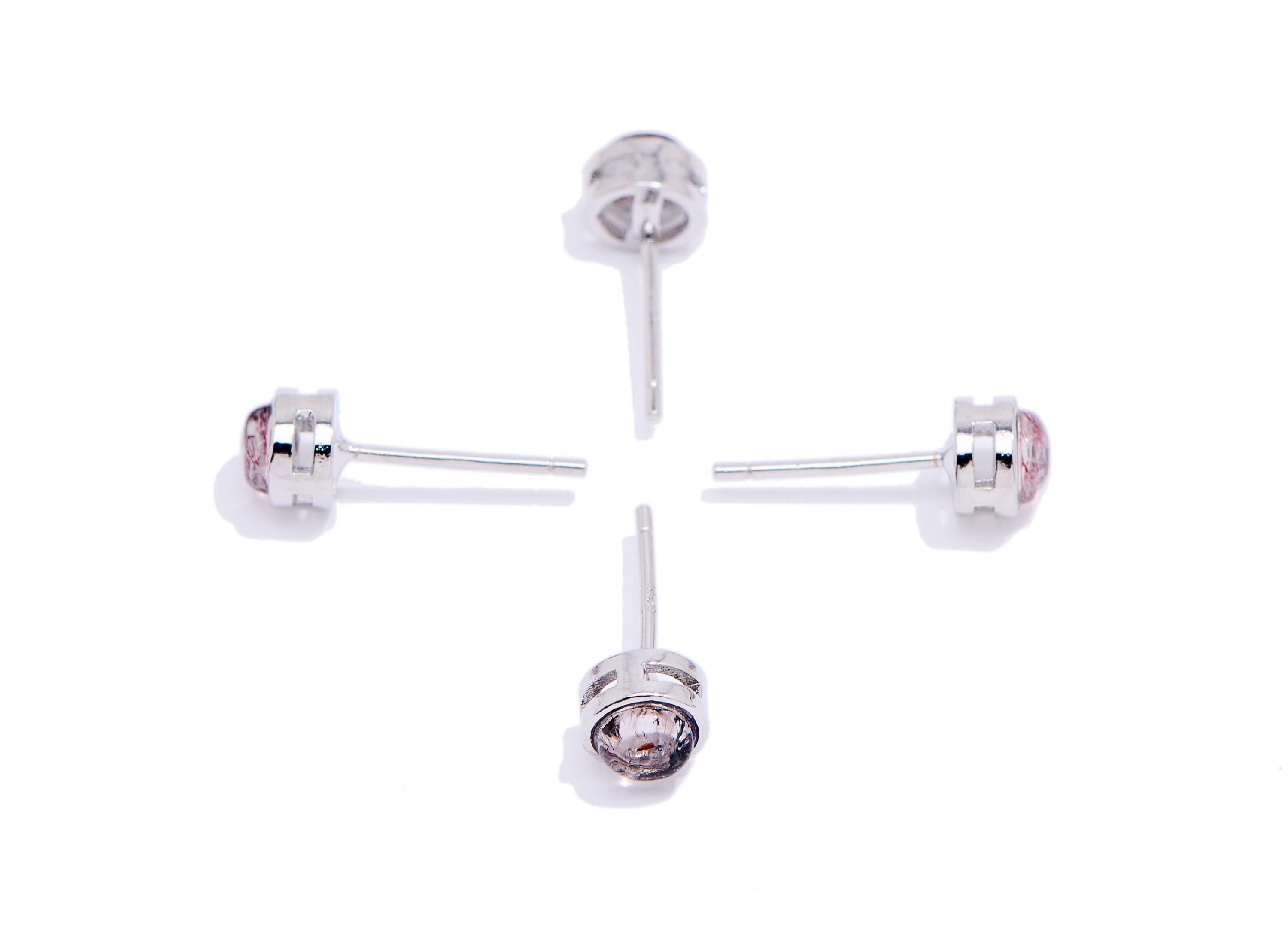 Super Seven Brass Round Stud - Mini Natural Gemstone Post - Minimalist Jewelry Making - Silver Stud - White K Plated - 5x5x2.75mm - NS2680 - DOMEDBAZAAR