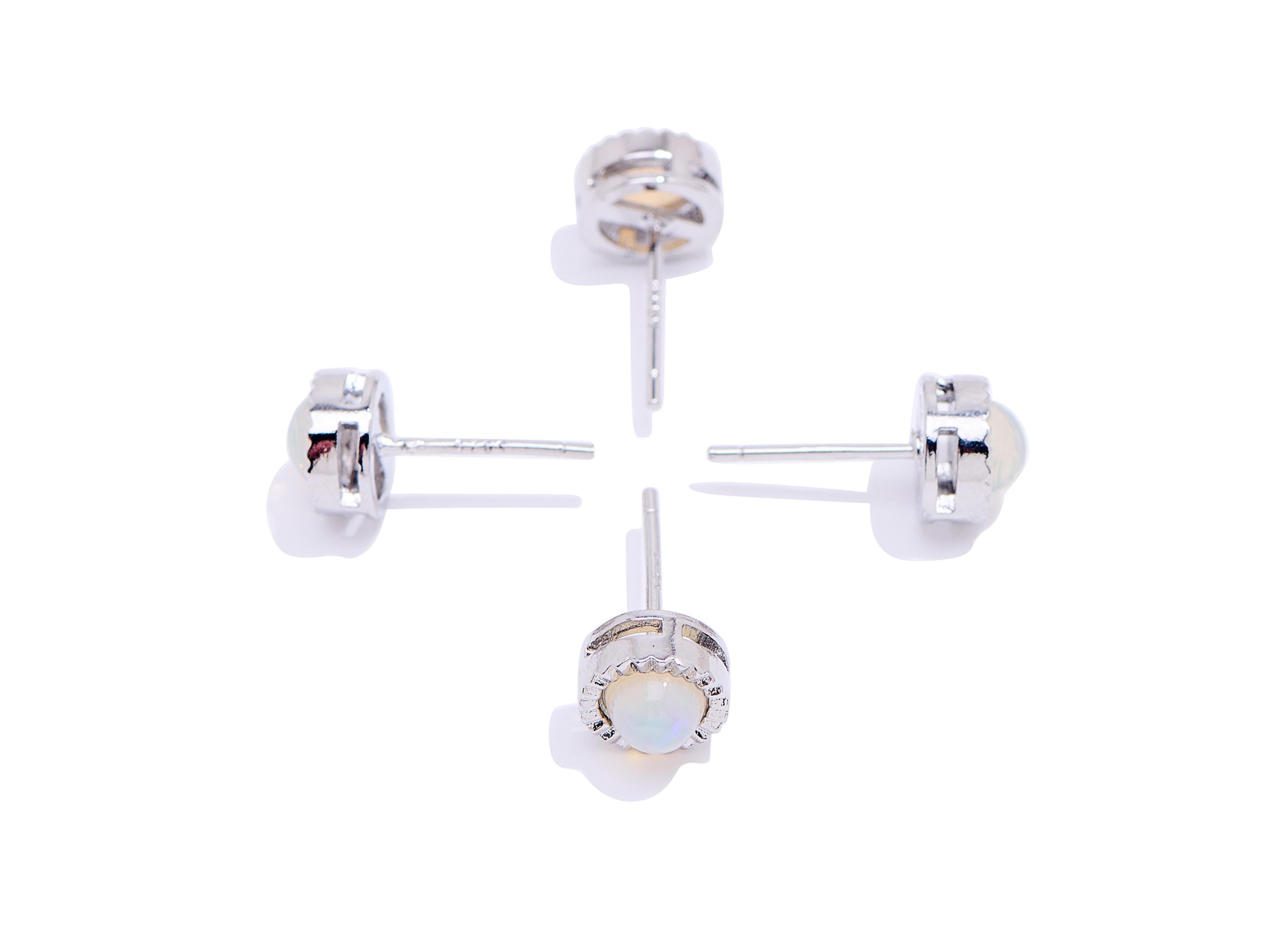 Opal Stone Brass Round Stud - Mini Natural Gemstone Post - Minimalist Jewelry Making - Silver Stud - White K Plated - 7.16x7x5.5mm - NS2639 - DOMEDBAZAAR