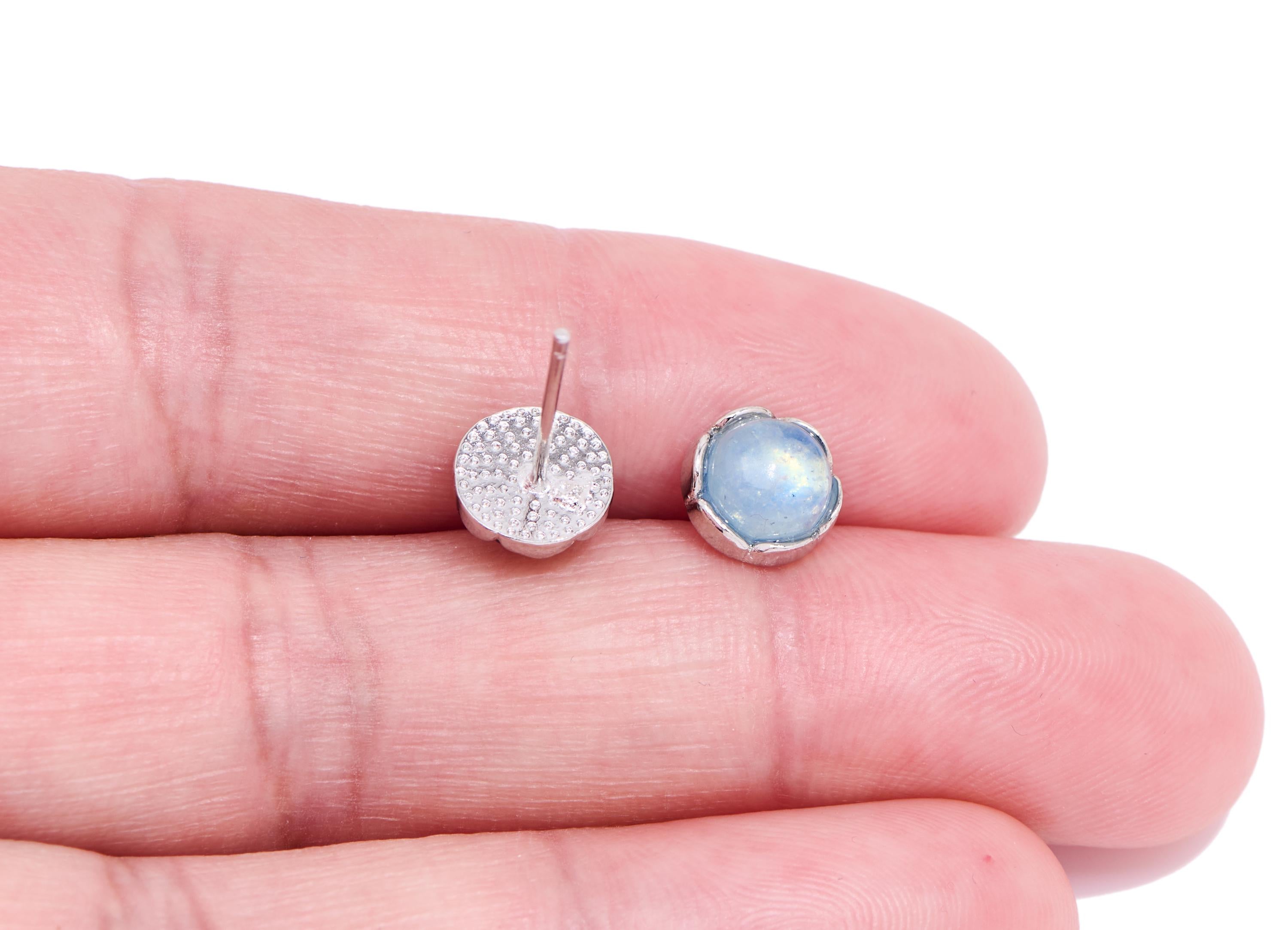 Aquamarine Brass Round Stud - Sparkling Natural Gemstone Earring Post - Jewelry Making - Silver Stud - White K Plated - 7.6x7.6x3mm - NS2583 - DOMEDBAZAAR
